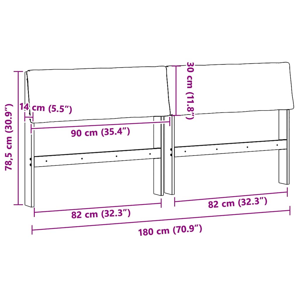 Tête de lit capitonnée Noir 180 cm Pin massif - XIOS