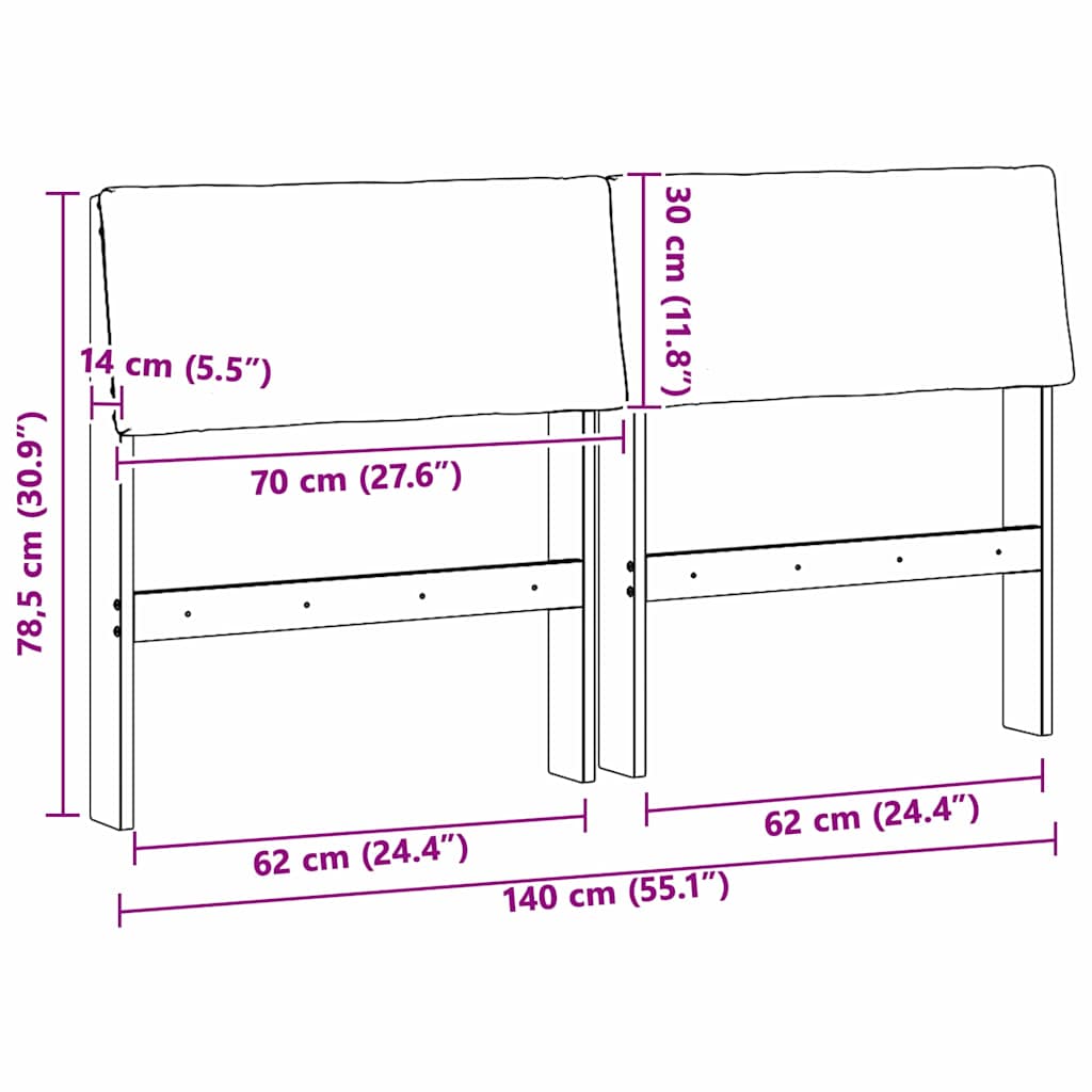 Tête de lit capitonnée Noir 140 cm Pin massif - XIOS