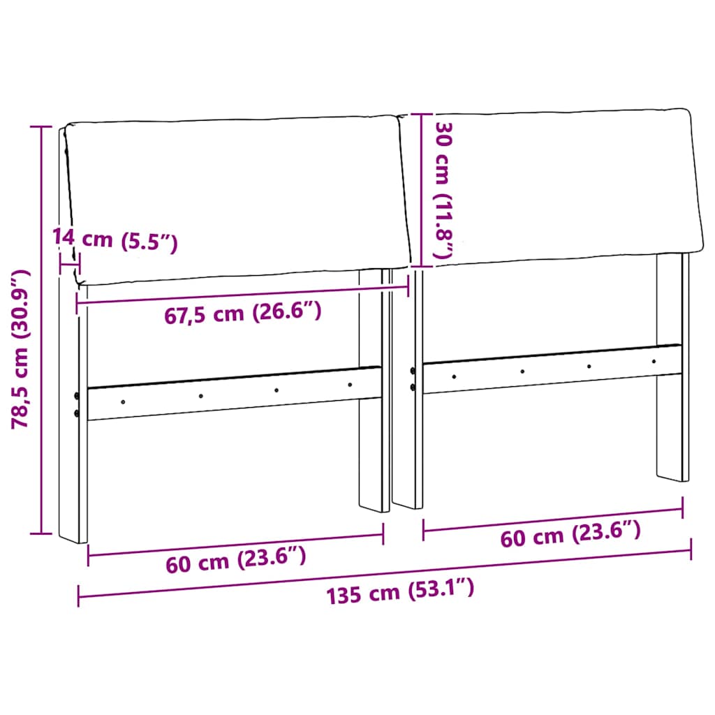 Tête de lit capitonnée Taupe 135 cm Pin massif - XIOS