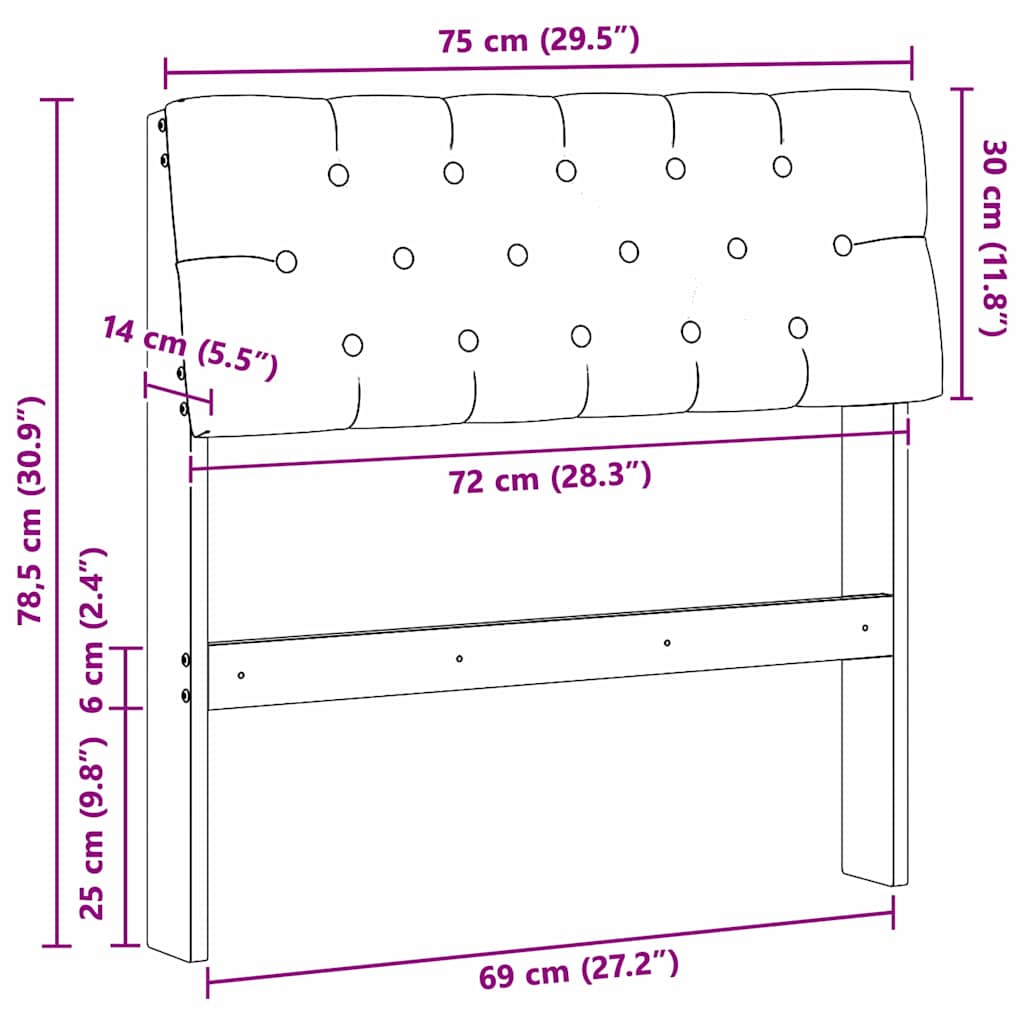 Tête de lit capitonnée Taupe 75 cm Pin massif - XIOS