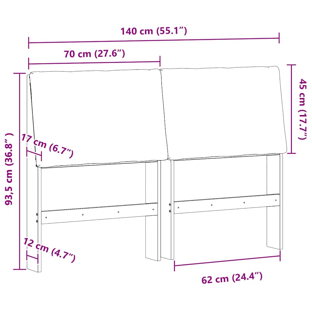 Tête de lit capitonnée Gris foncé 140 cm Pin massif - XIOS