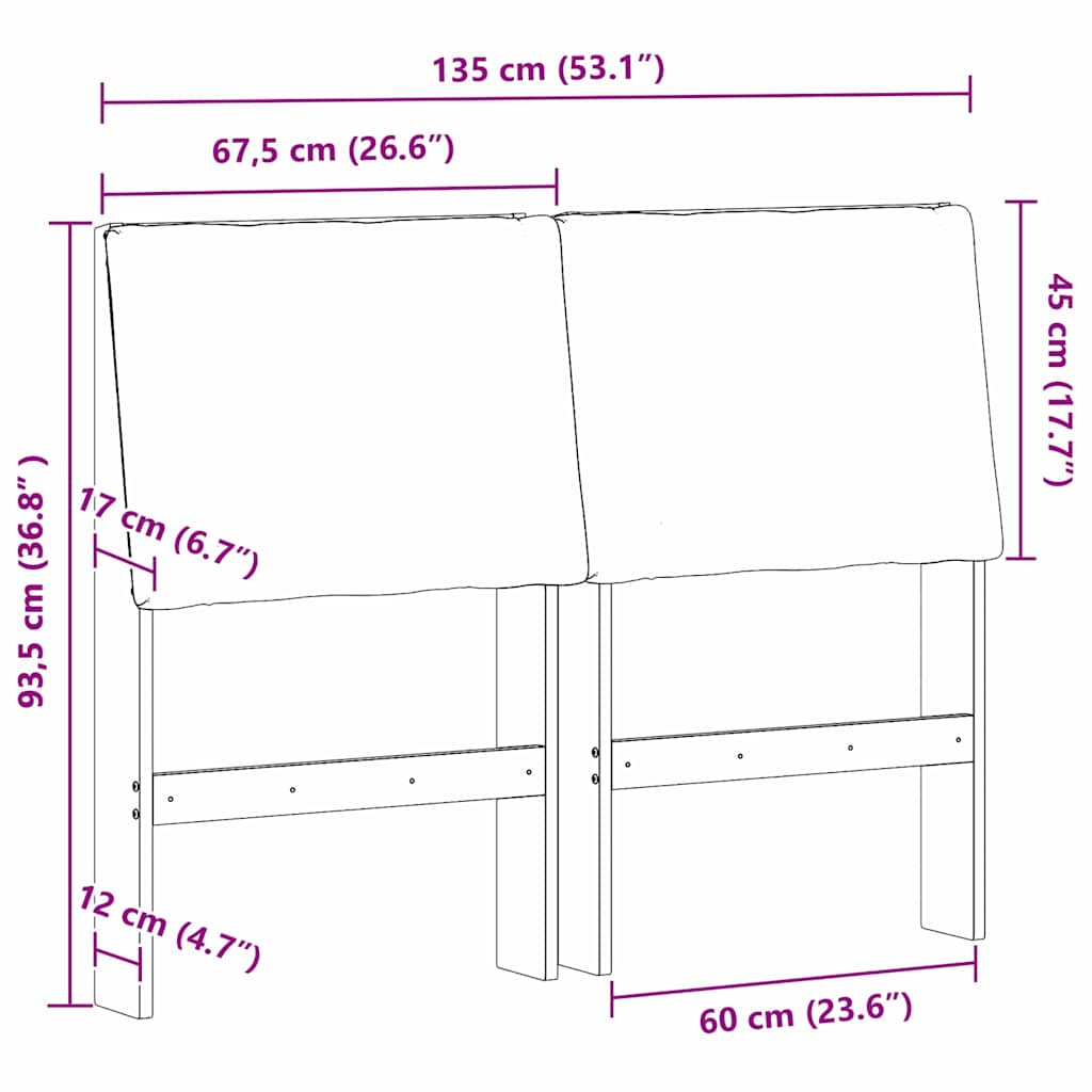 Tête de lit capitonnée Gris foncé 135 cm Pin massif - XIOS