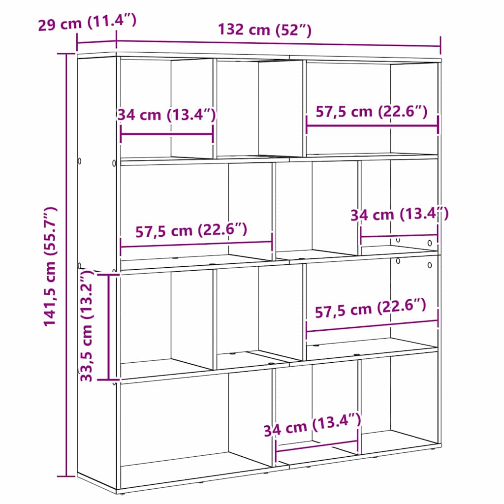 Bibliothèque Chêne noir 132 x 29 x 141,5 cm Bois d'ingénierie - XIOS