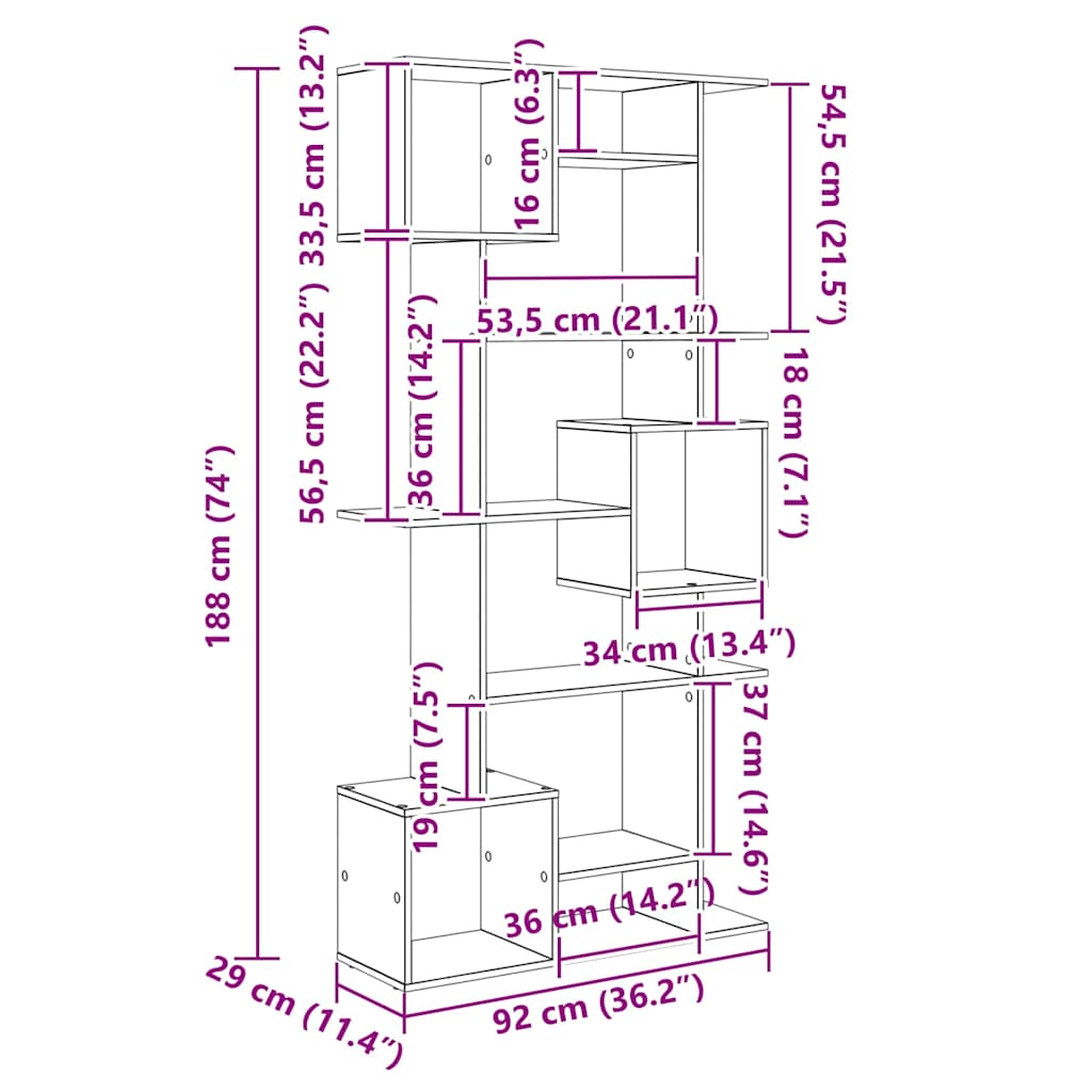 Bibliothèque Chêne noir 92 x 29 x 188 cm Bois d'ingénierie - XIOS