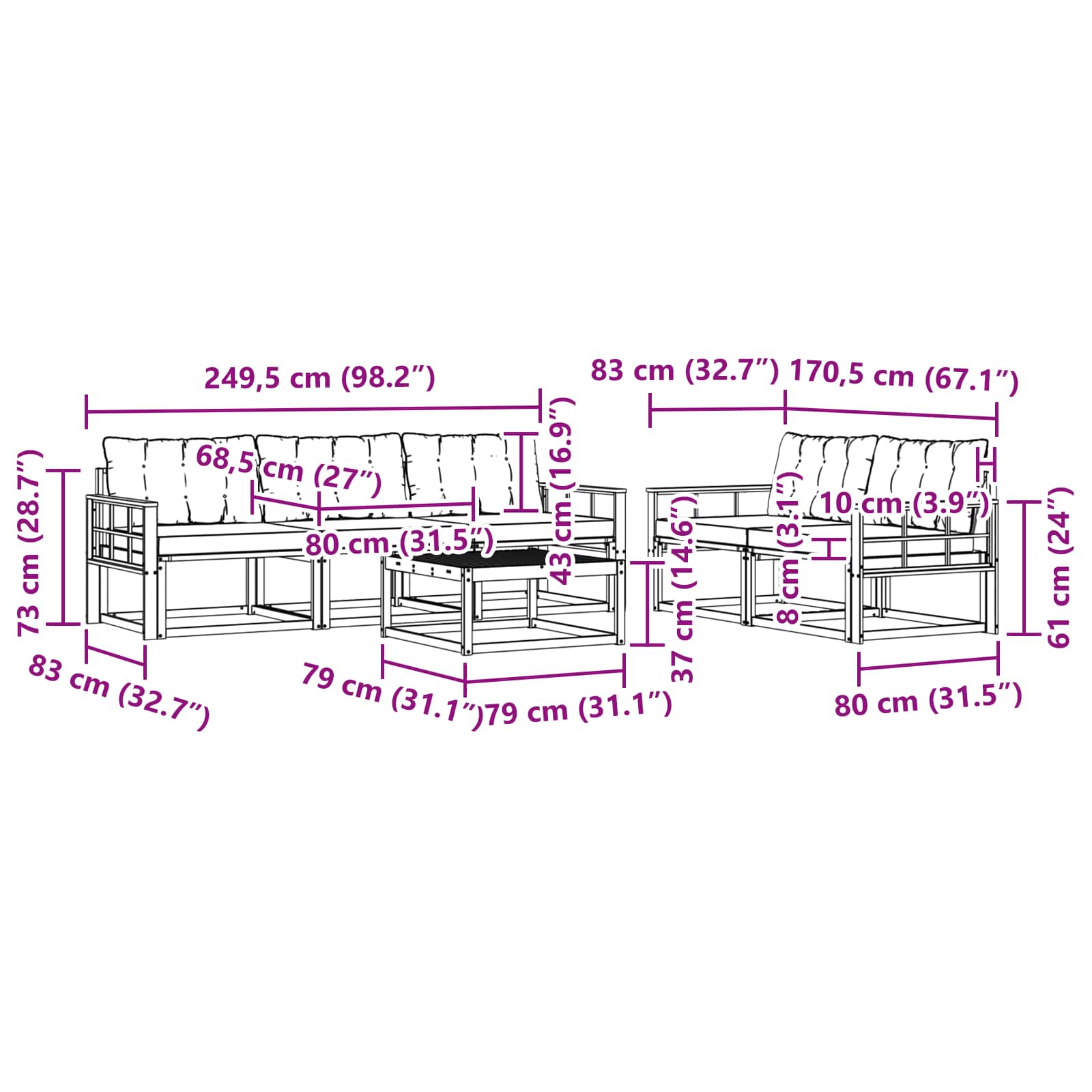 Ensemble de canapés d'extérieur 6 pc Blanc et gris clair