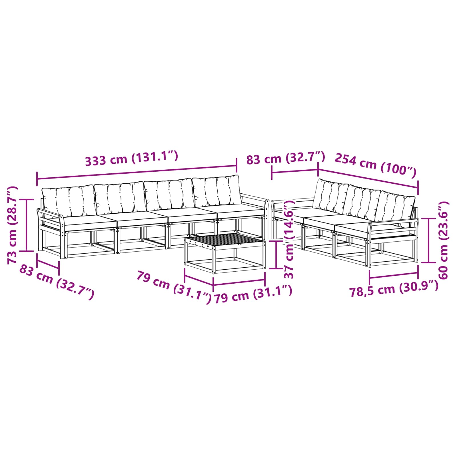 Ensemble de canapés d'extérieur 8 pcs Blanc et noir - XIOS