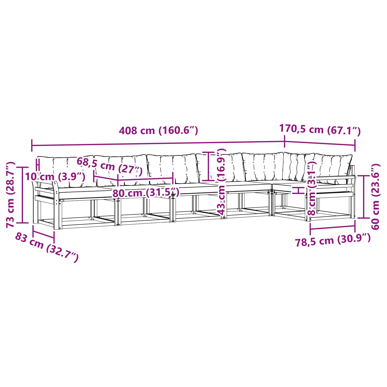 Ensemble de canapés d'extérieur 6 pcs Blanc et noir - XIOS