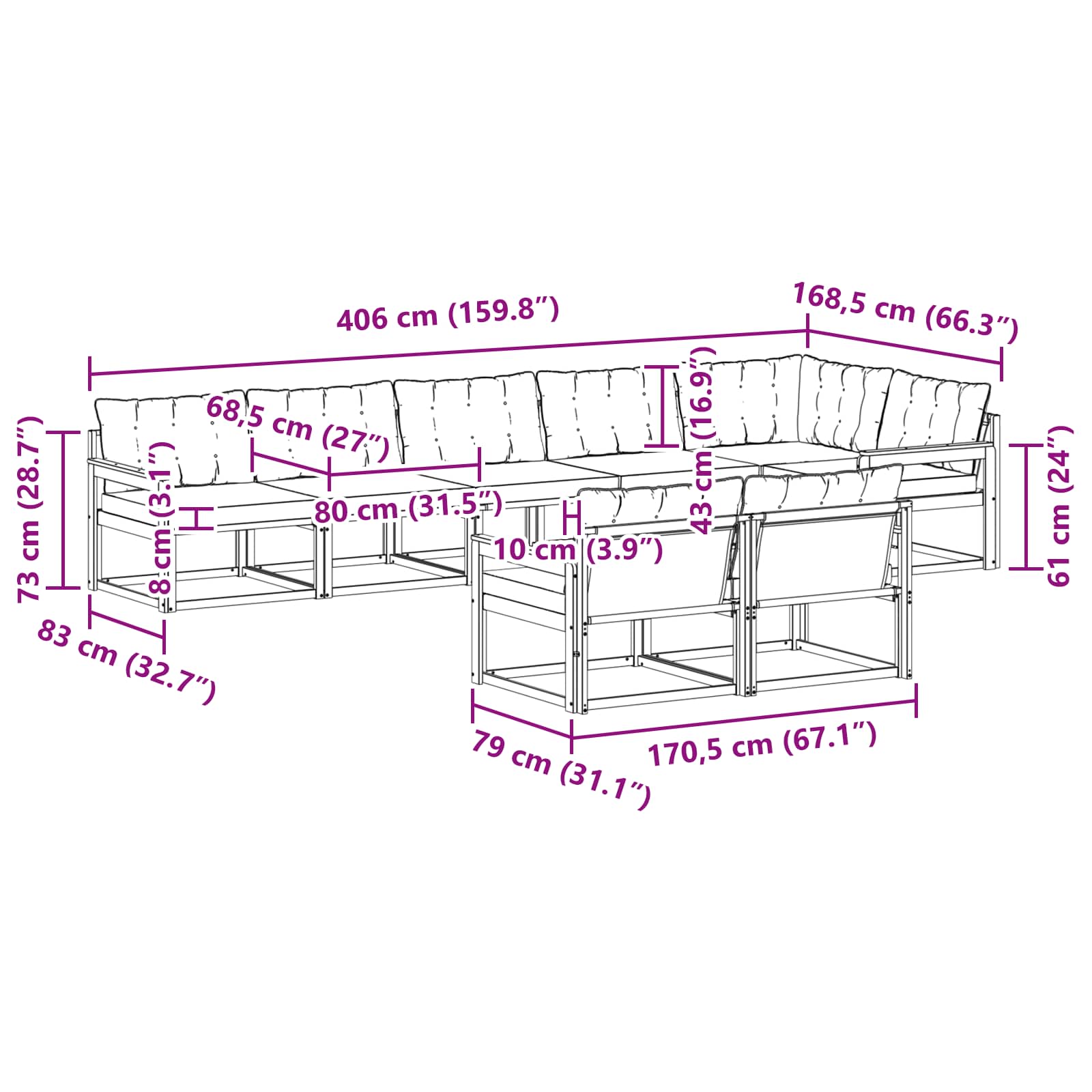 Ensemble de canapés d'extérieur 8 pcs Blanc et Beige - XIOS