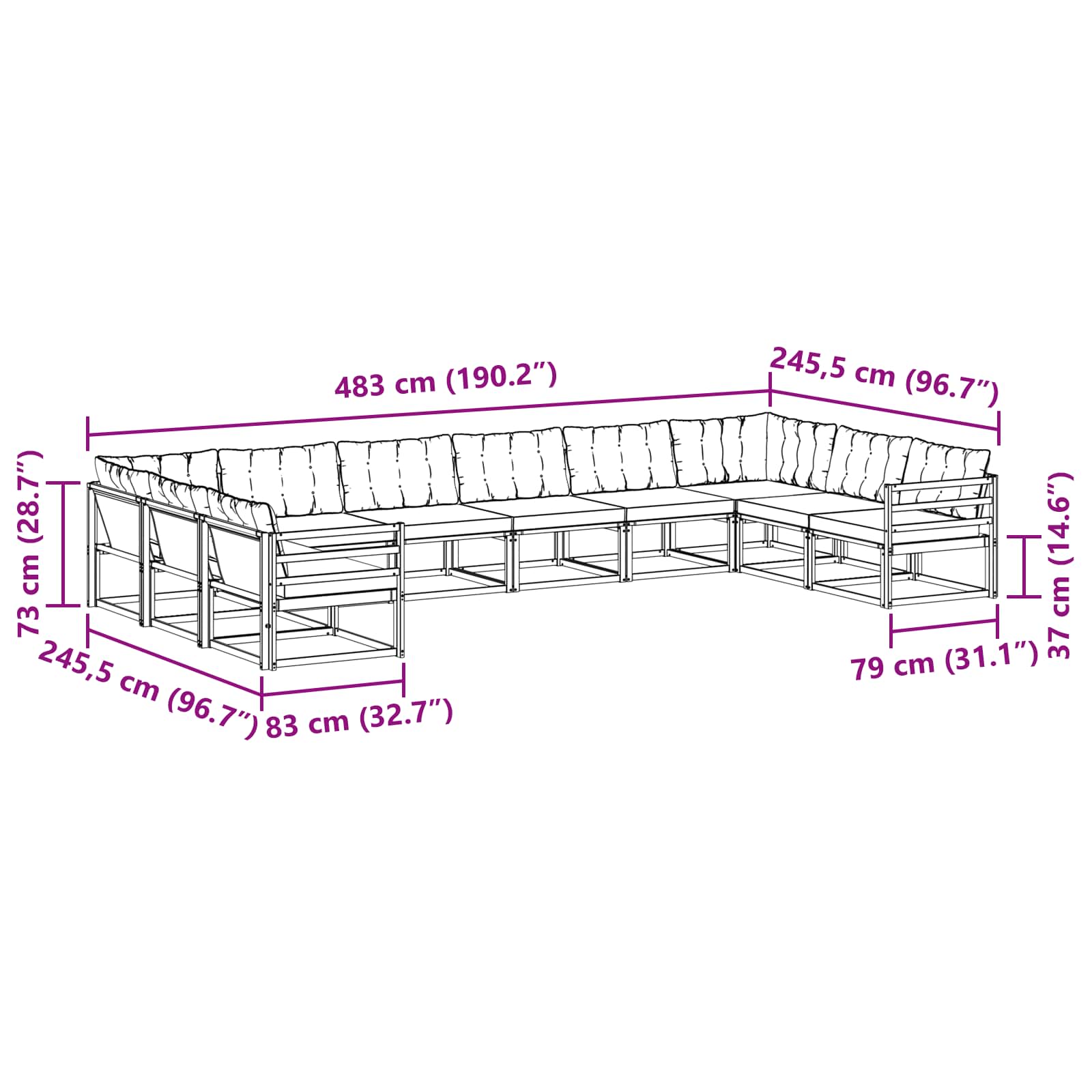 Ensemble de canapés d'extérieur 10 pcs Blanc et noir - XIOS