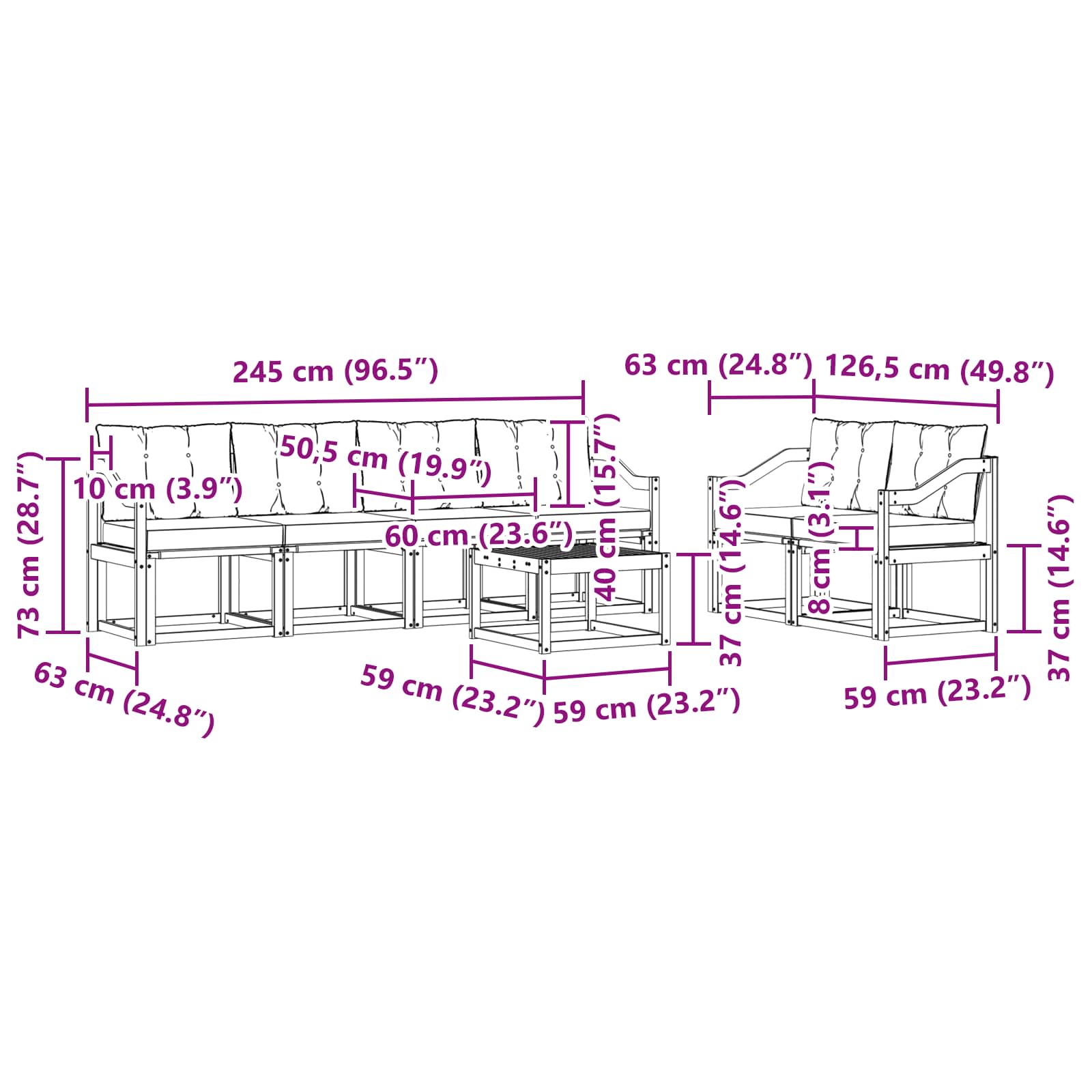 Ensemble de canapés d'extérieur 7 pcs Blanc et noir - XIOS
