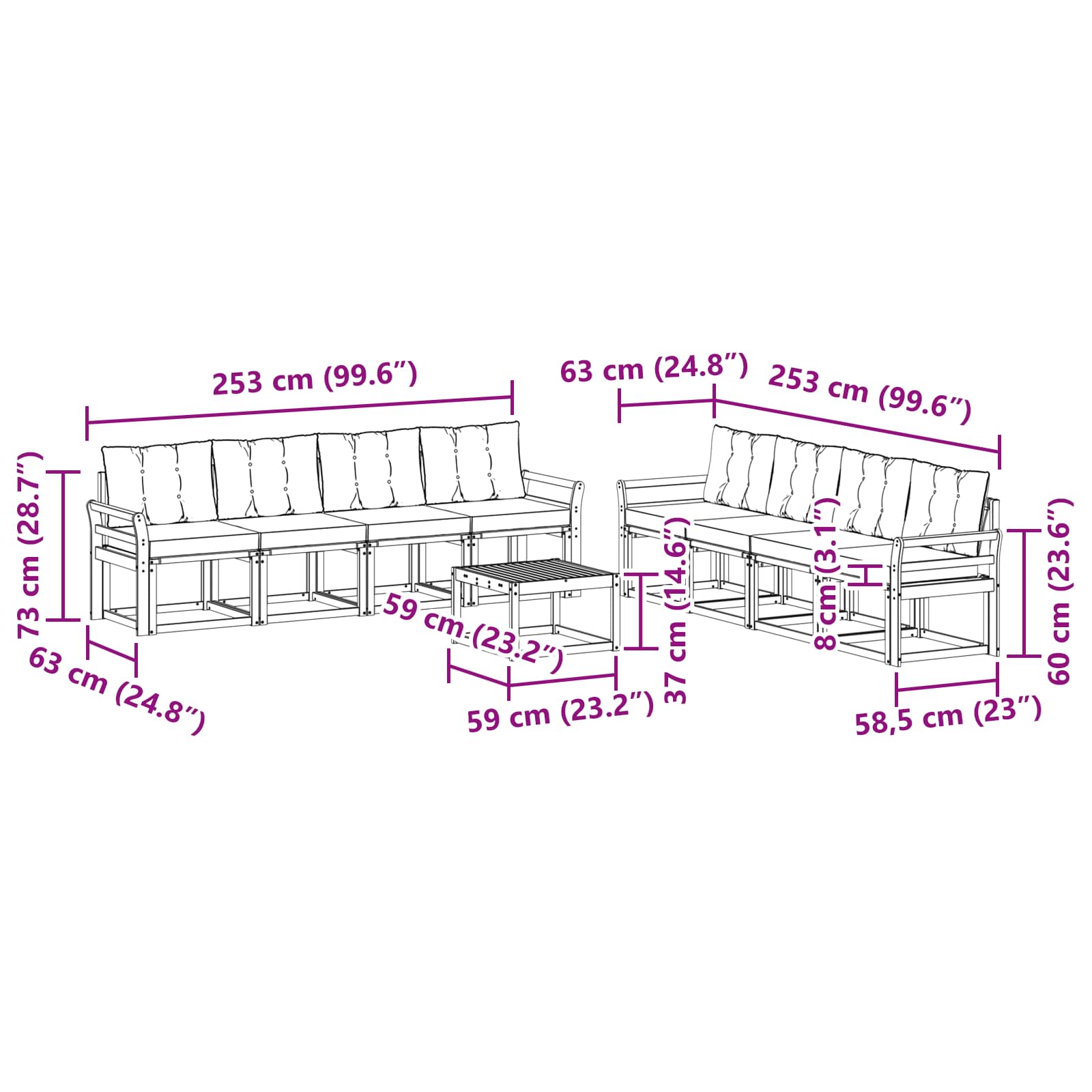 Ensemble de canapés d'extérieur 9 pcs Blanc et noir - XIOS