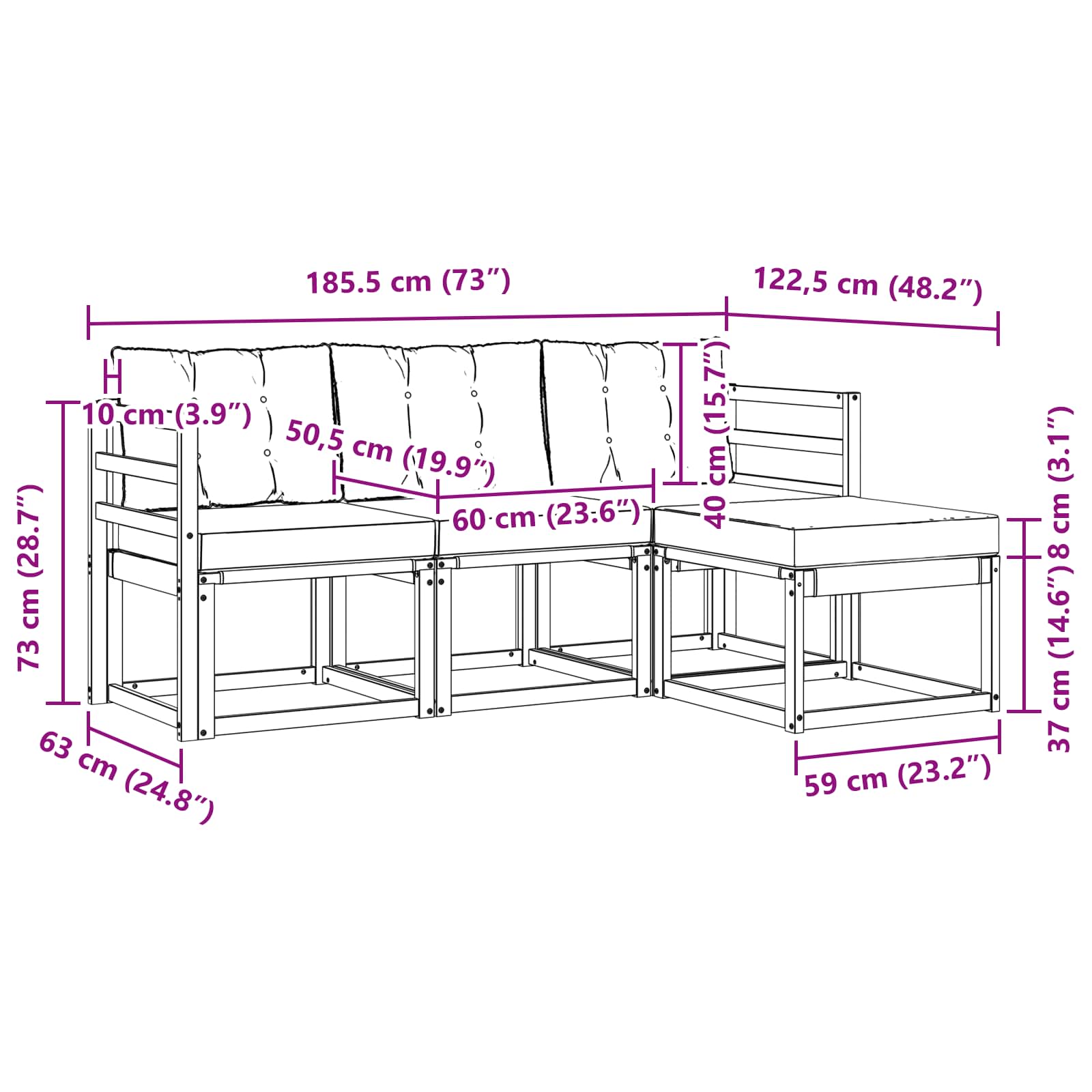 Ensemble de canapés d'extérieur 4 pcs Blanc et noir - XIOS