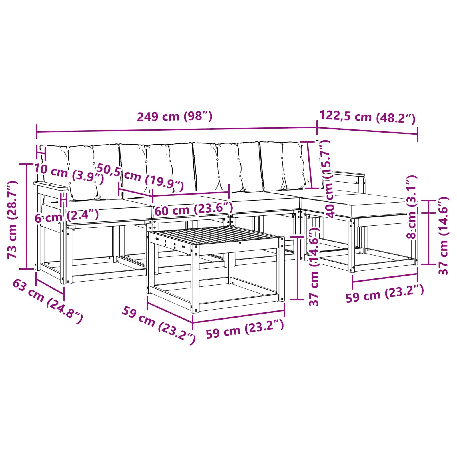 Ensemble de canapés d'extérieur 6 pcs Blanc et Beige - XIOS