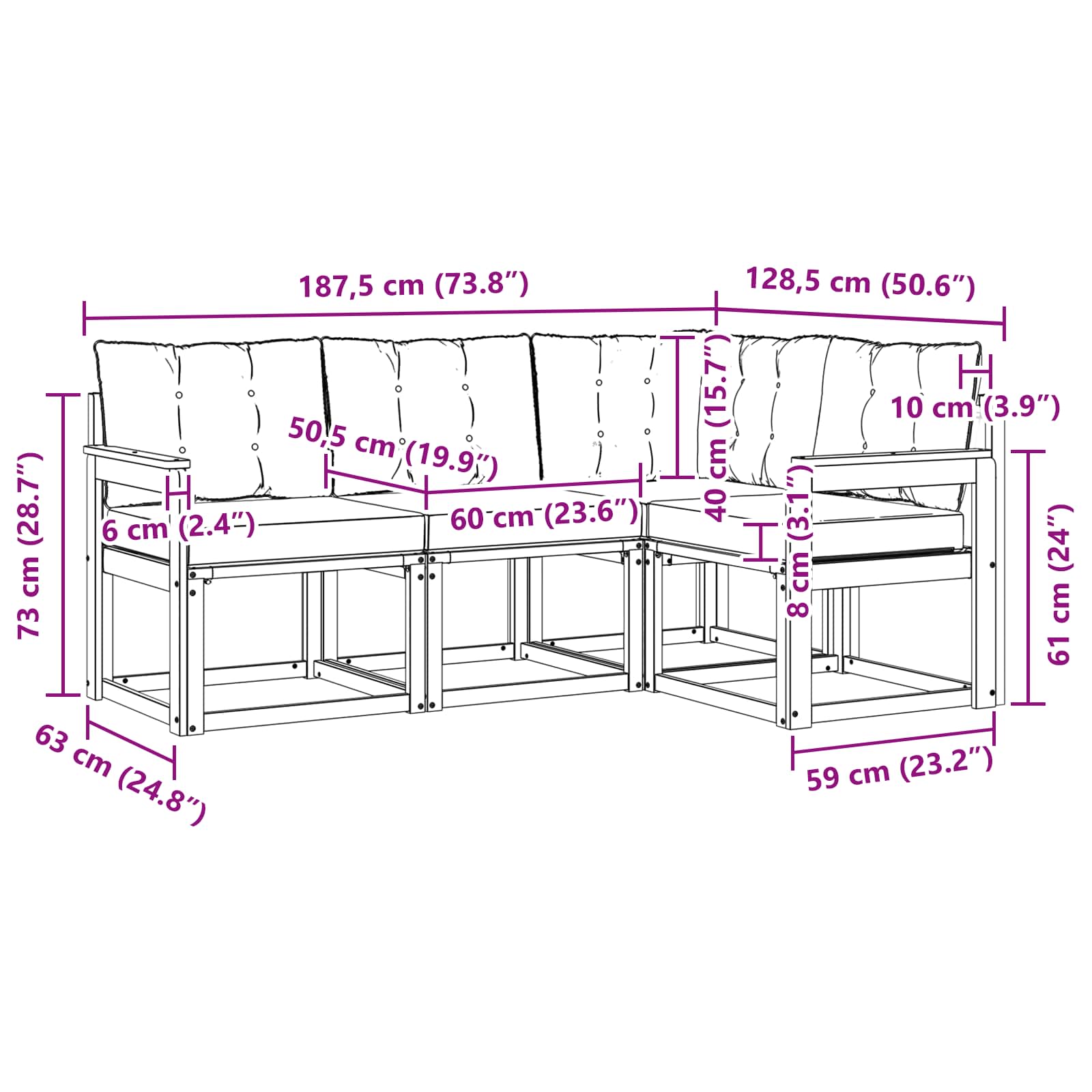 Ensemble de canapés d'extérieur 4 pcs Blanc et noir - XIOS