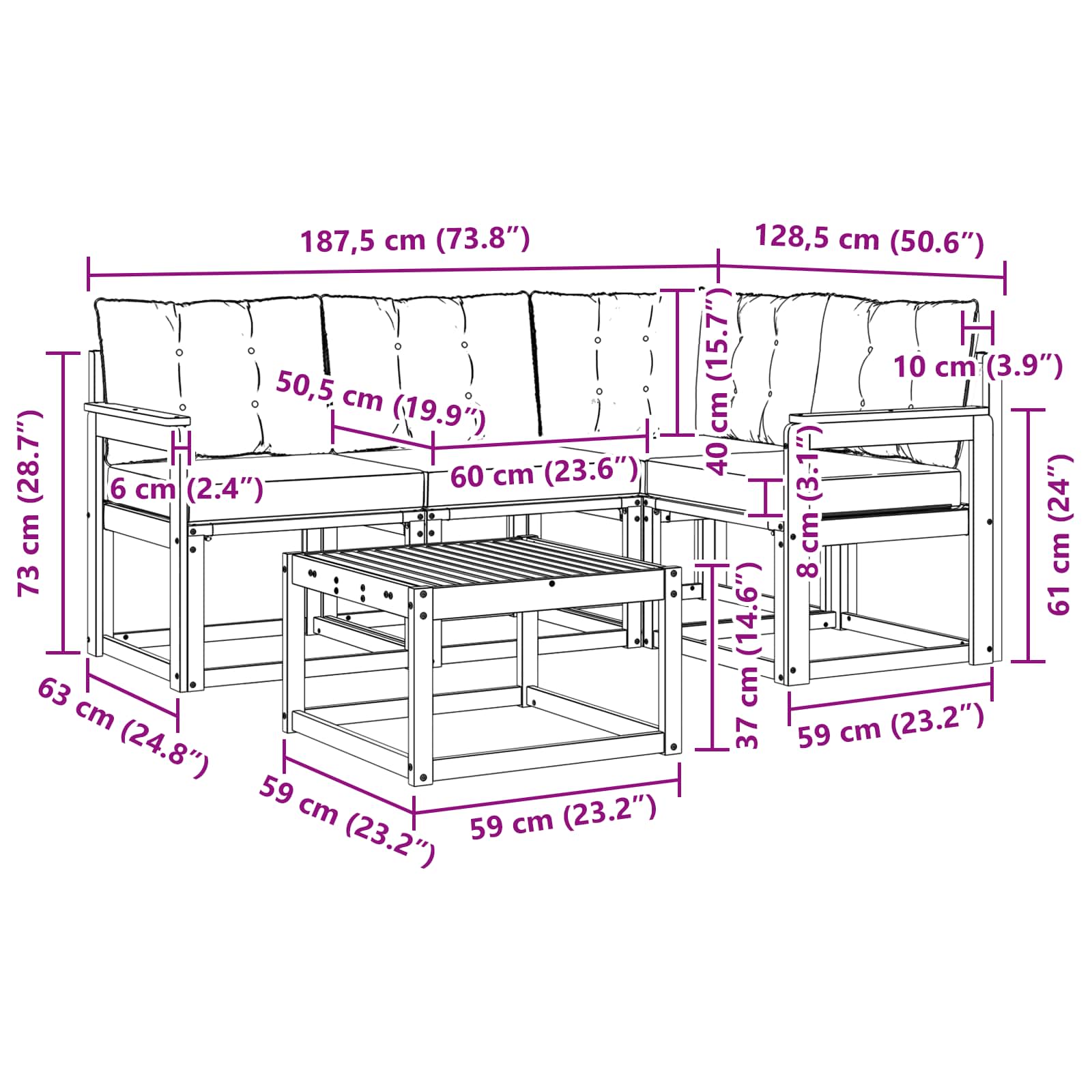 Ensemble de canapés d'extérieur 5 pcs Blanc et crème - XIOS