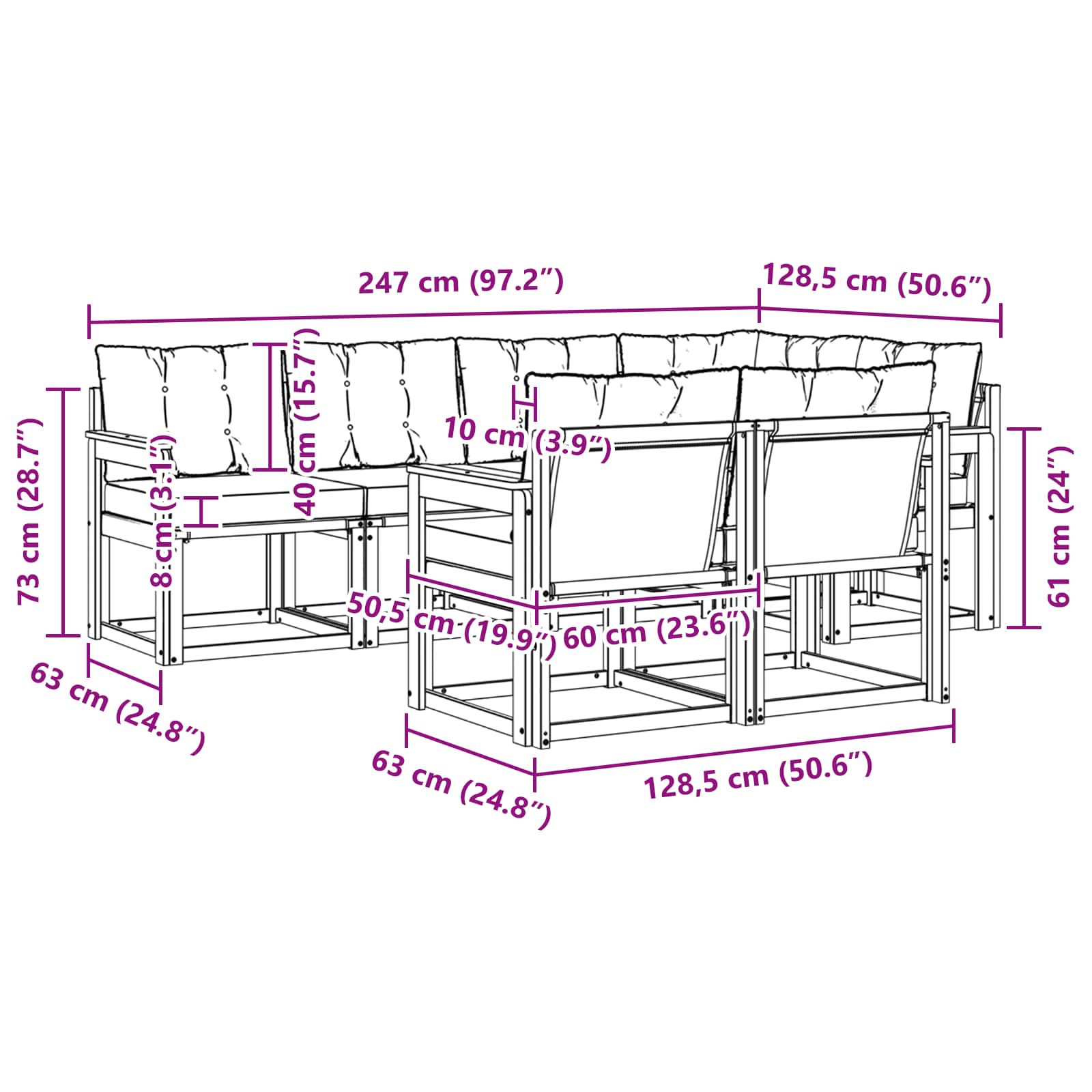 Ensemble de canapés d'extérieur 7 pcs Blanc et Beige - XIOS