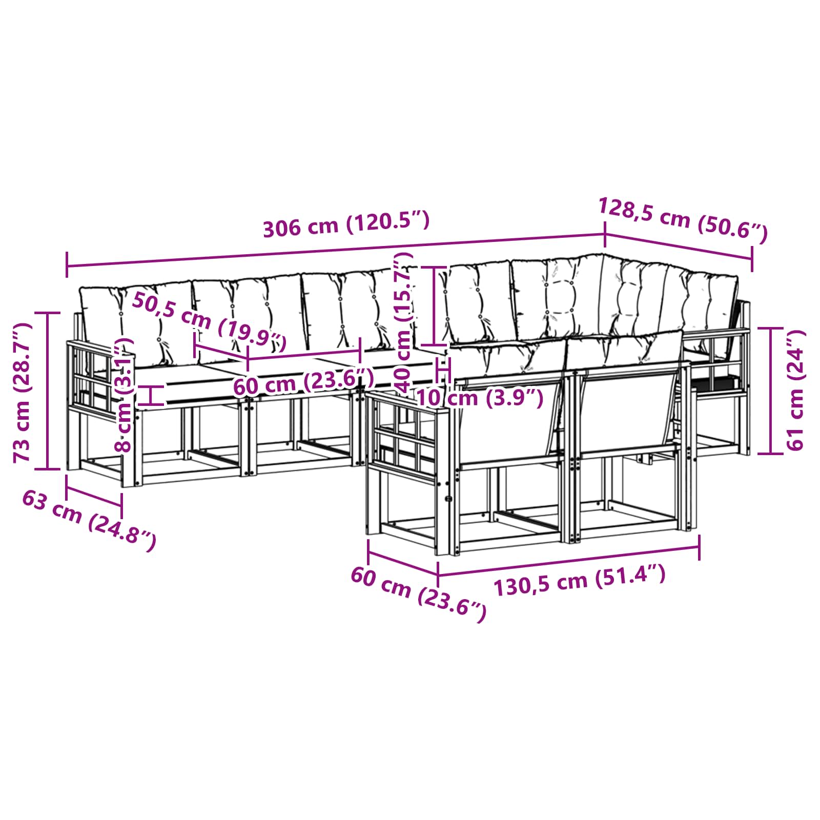 Ensemble de canapés d'extérieur 8 pcs Blanc et Beige - XIOS