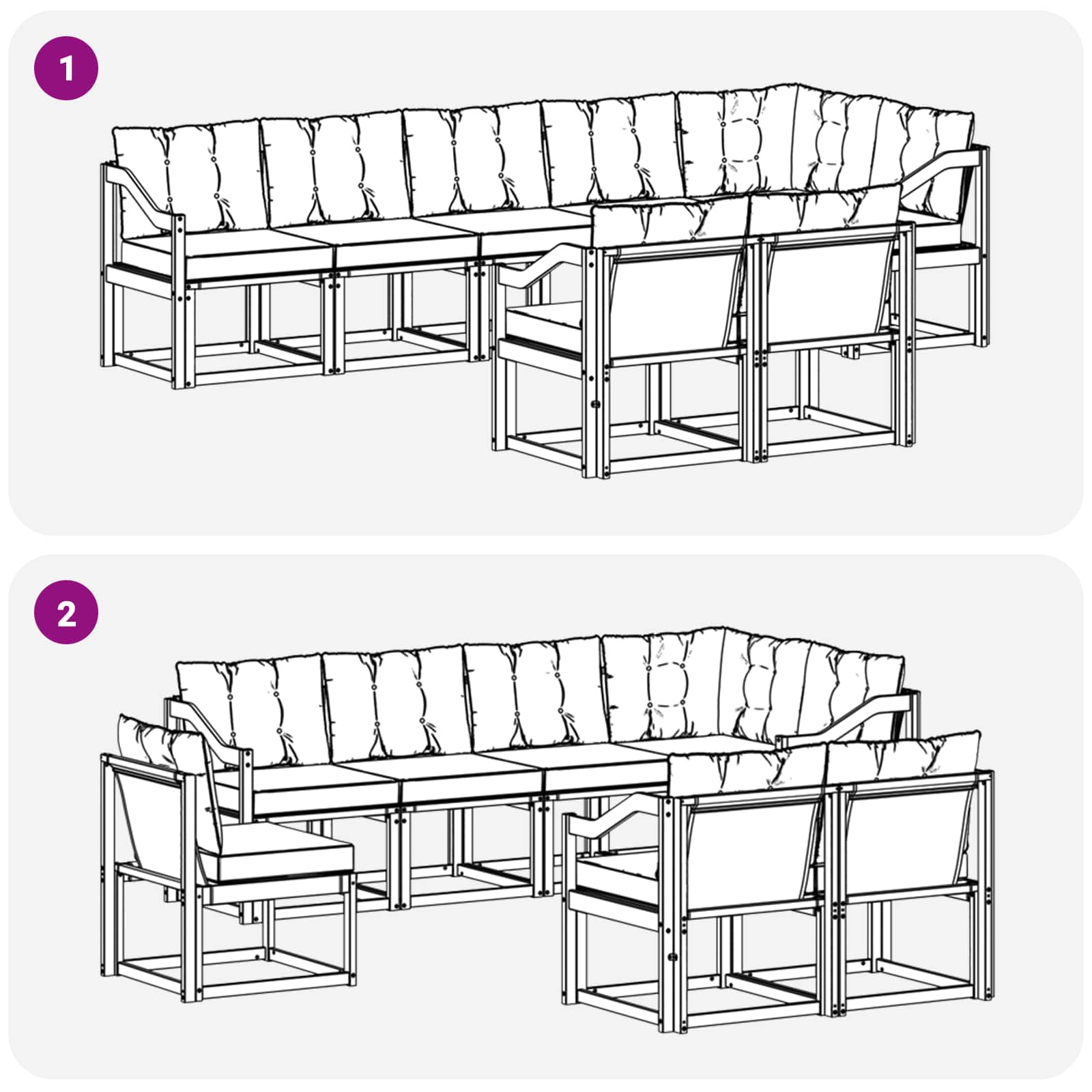 Ensemble de canapés d'extérieur 8 pcs Blanc et noir - XIOS