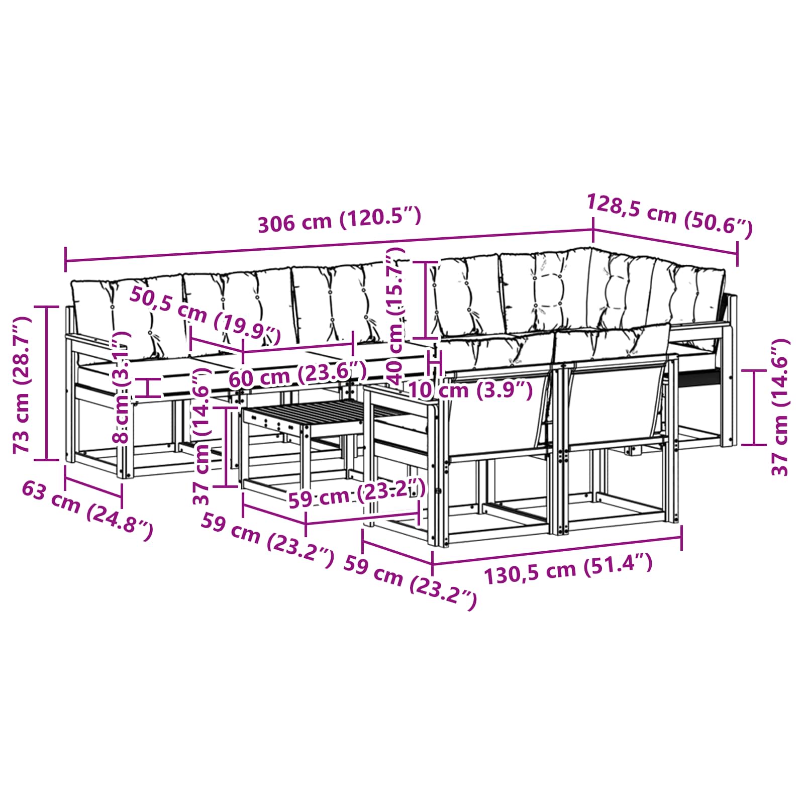 Ensemble de canapés d'extérieur 9 pcs Blanc et gris clair - XIOS