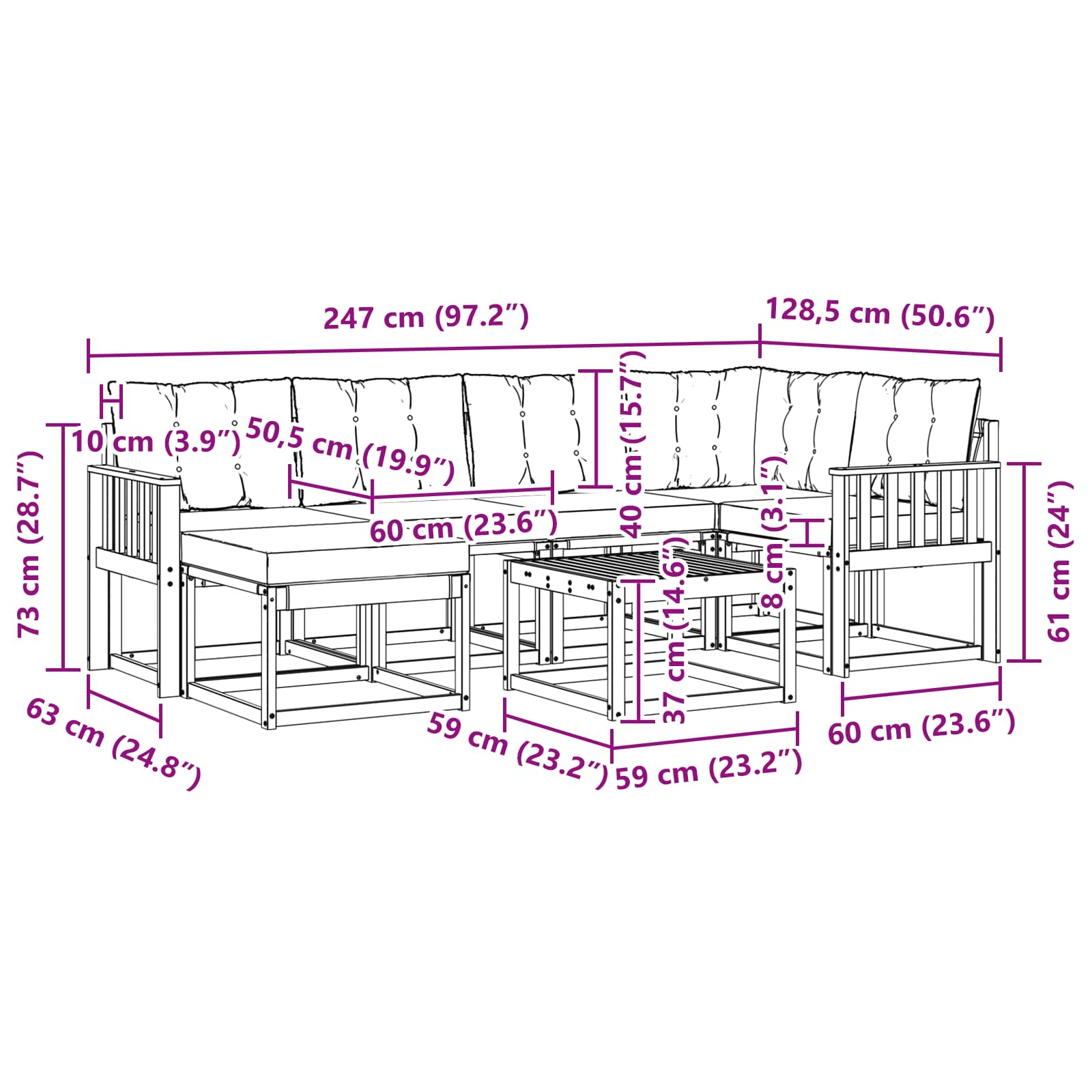 Ensemble de canapés d'extérieur 7 pcs Blanc et Beige - XIOS