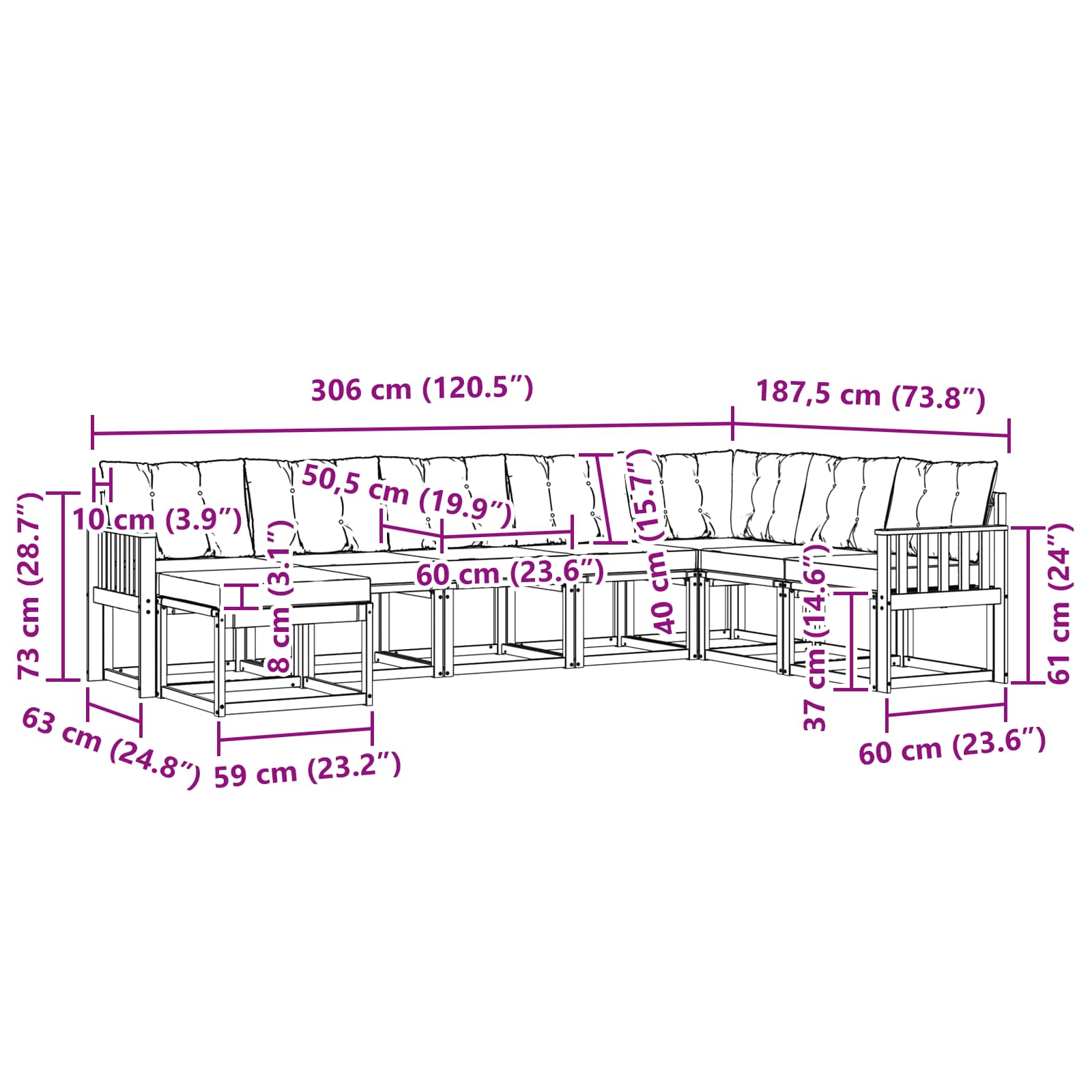 Ensemble de canapés d'extérieur 8 pcs Blanc et Beige - XIOS