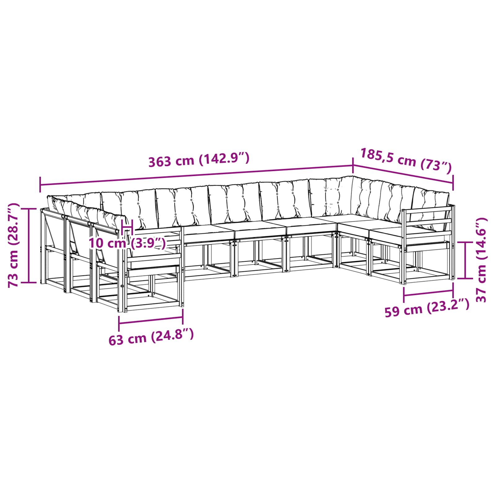 Ensemble de canapés d'extérieur 10 pcs Blanc et noir - XIOS