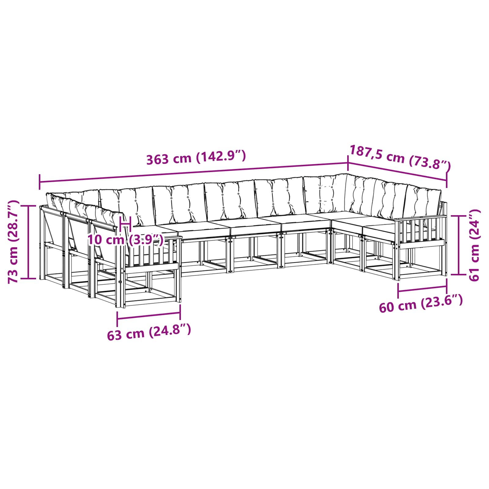 Ensemble de canapés d'extérieur 10 pcs Blanc et noir - XIOS
