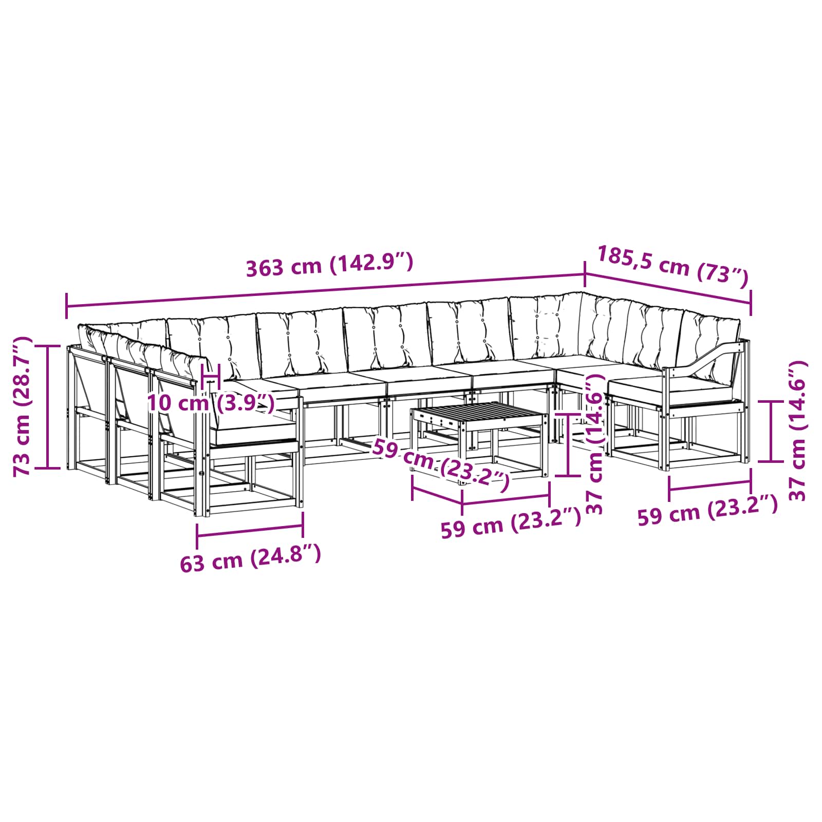 Ensemble de canapés d'extérieur 11 pcs Blanc et noir - XIOS