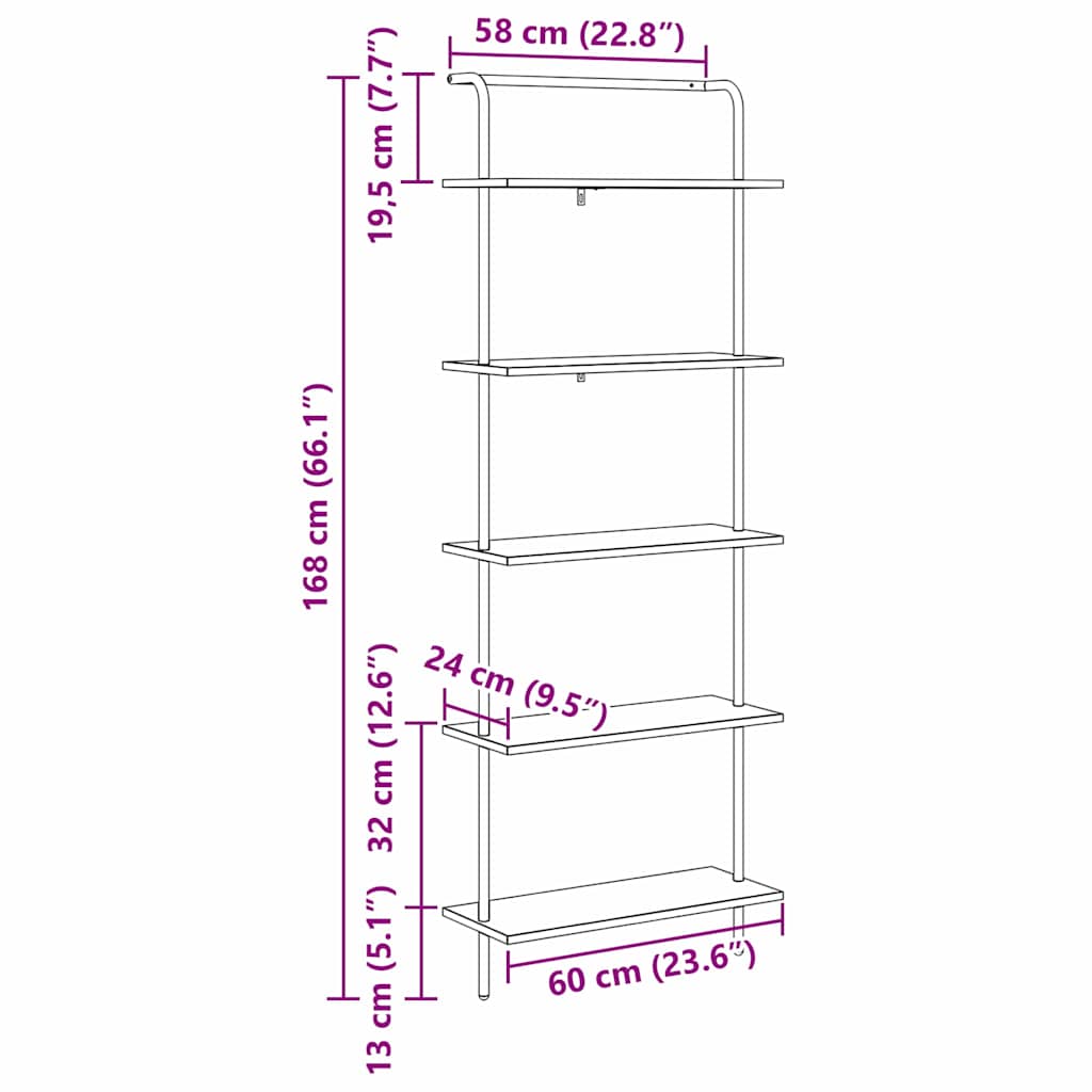 Étagère chêne artisanal 60 x 24 x 168 cm Bois d'ingénierie - XIOS
