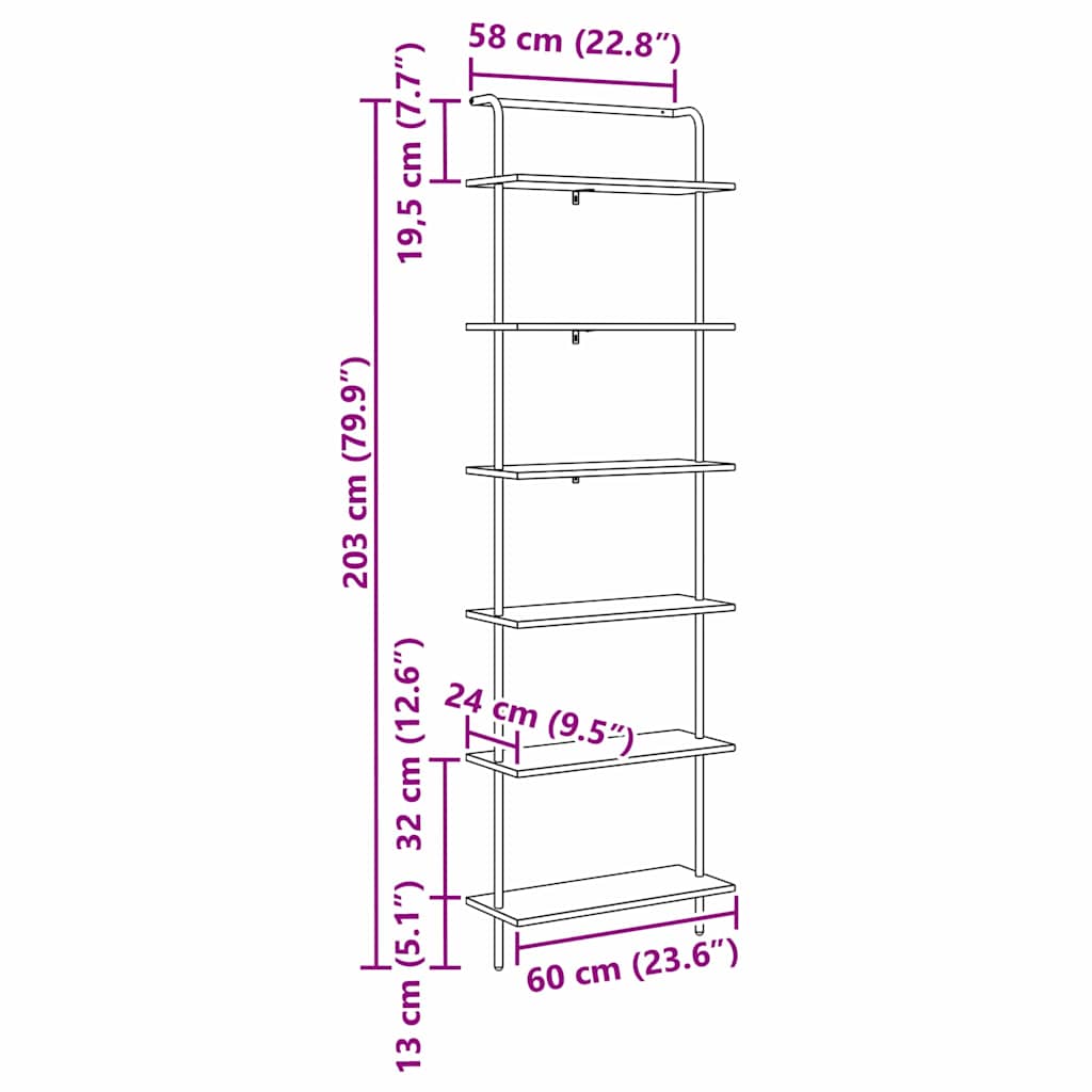 Étagère Chêne fumé 60 x 24 x 203 cm Bois d'ingénierie - XIOS