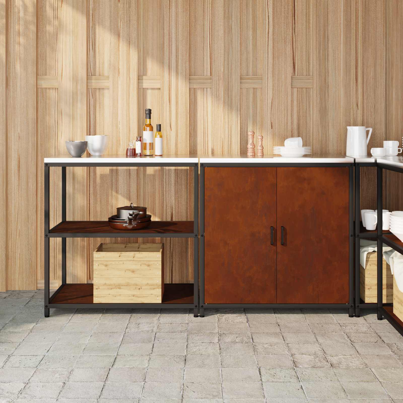 Ensemble de rangement cuisine HATTEM 2 pc Rouillé Acier - XIOS