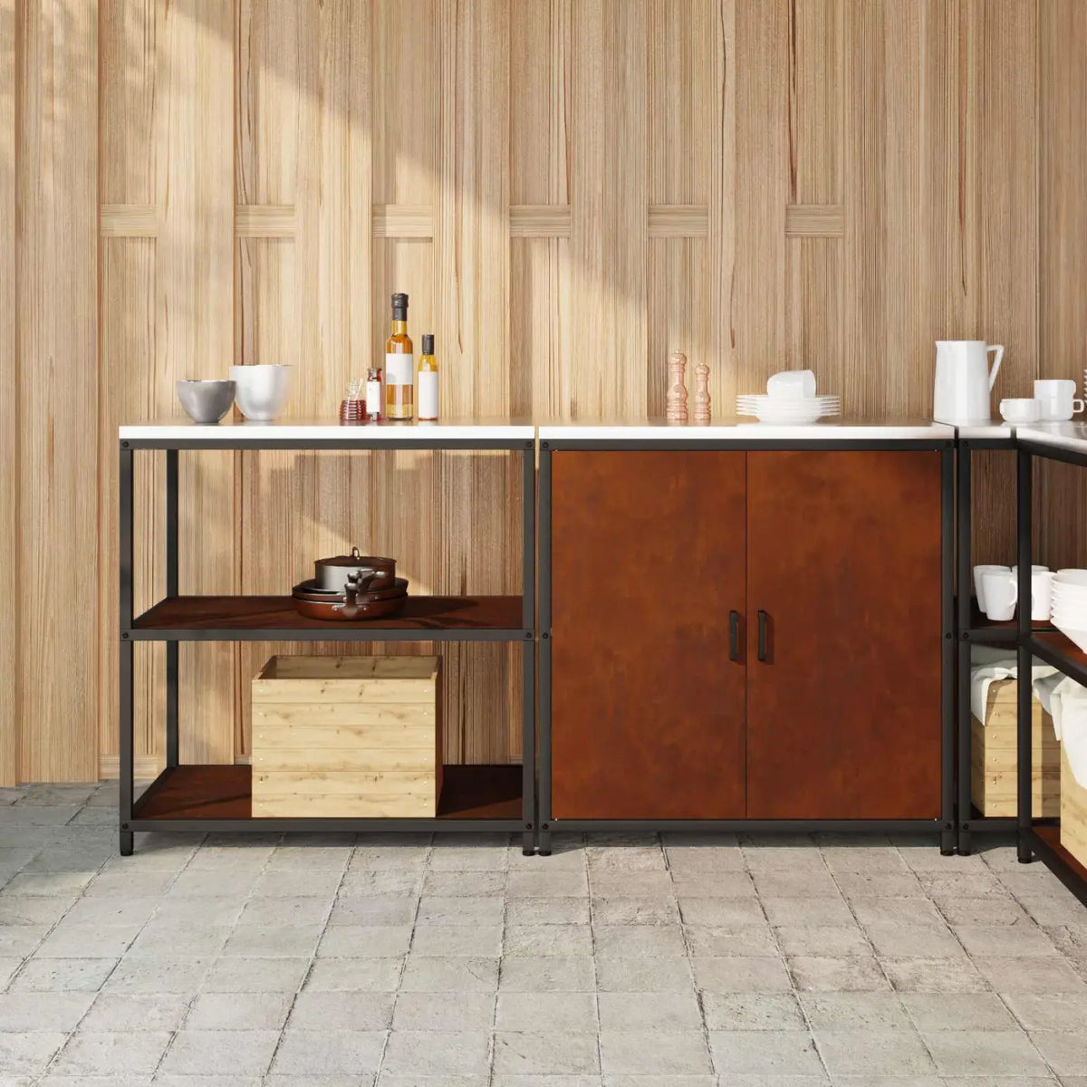 Ensemble de rangement cuisine HATTEM 2 pc Rouillé Acier - XIOS