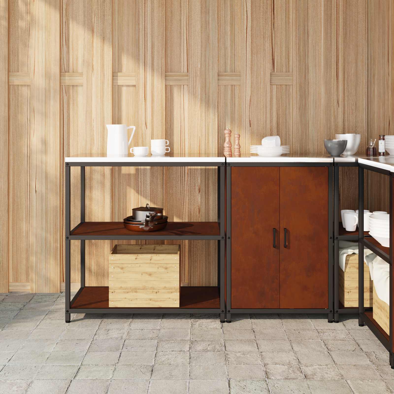 Ensemble de rangement cuisine HATTEM 2 pc Rouillé Acier - XIOS
