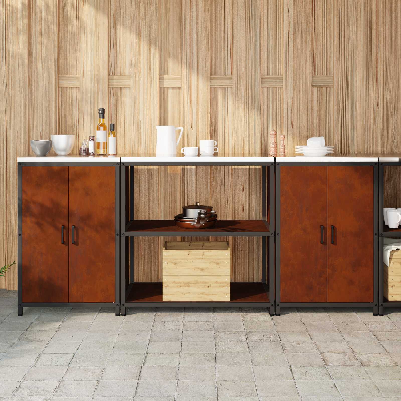 Ensemble de rangement cuisine HATTEM 3 pc Rouillé Acier - XIOS