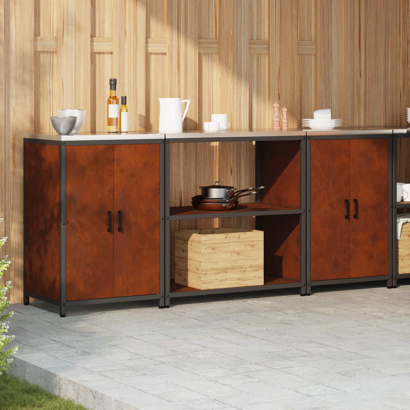 Ensemble de rangement cuisine HATTEM 3 pc Rouillé Acier - XIOS