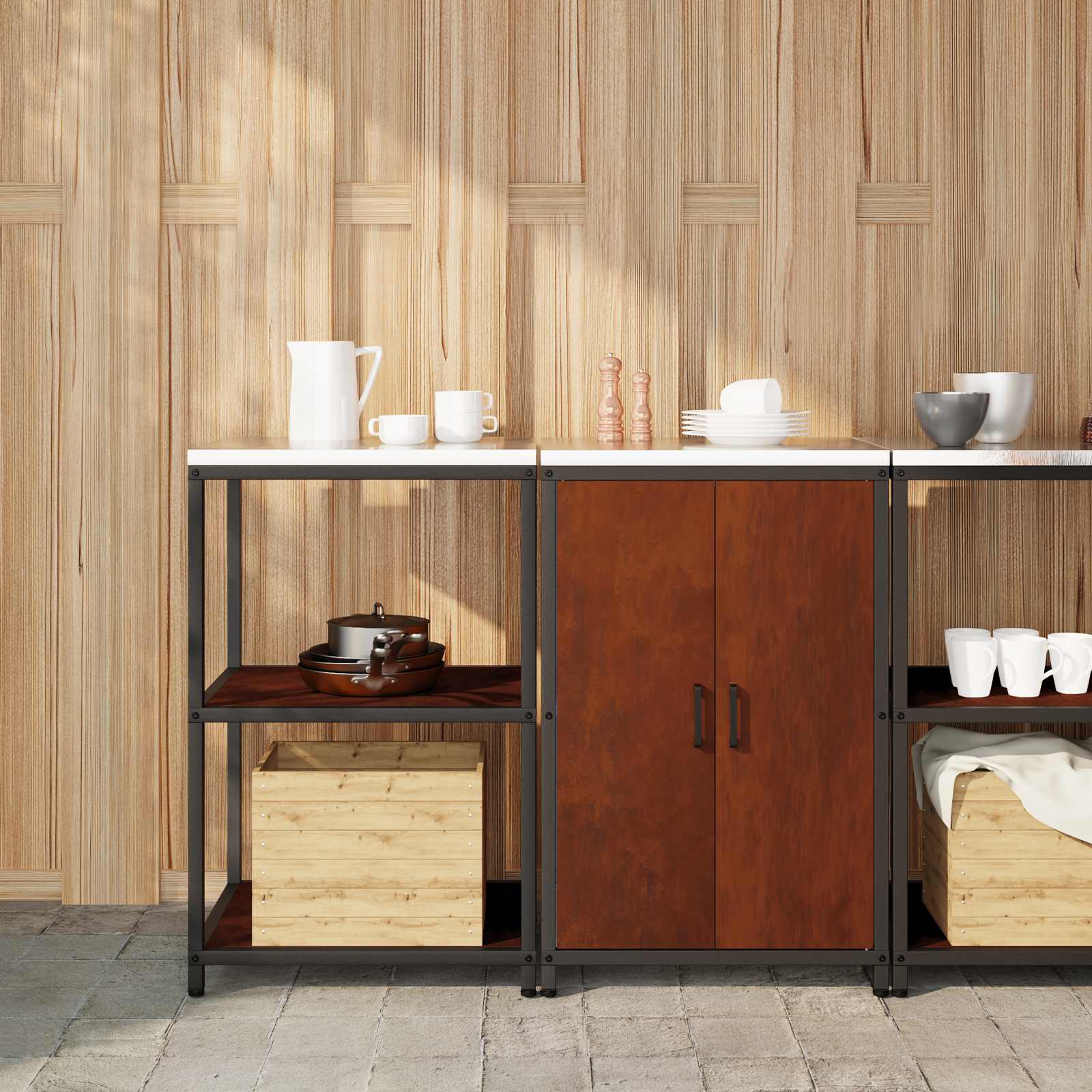 Ensemble de rangement cuisine HATTEM 2 pc Rouillé Acier - XIOS