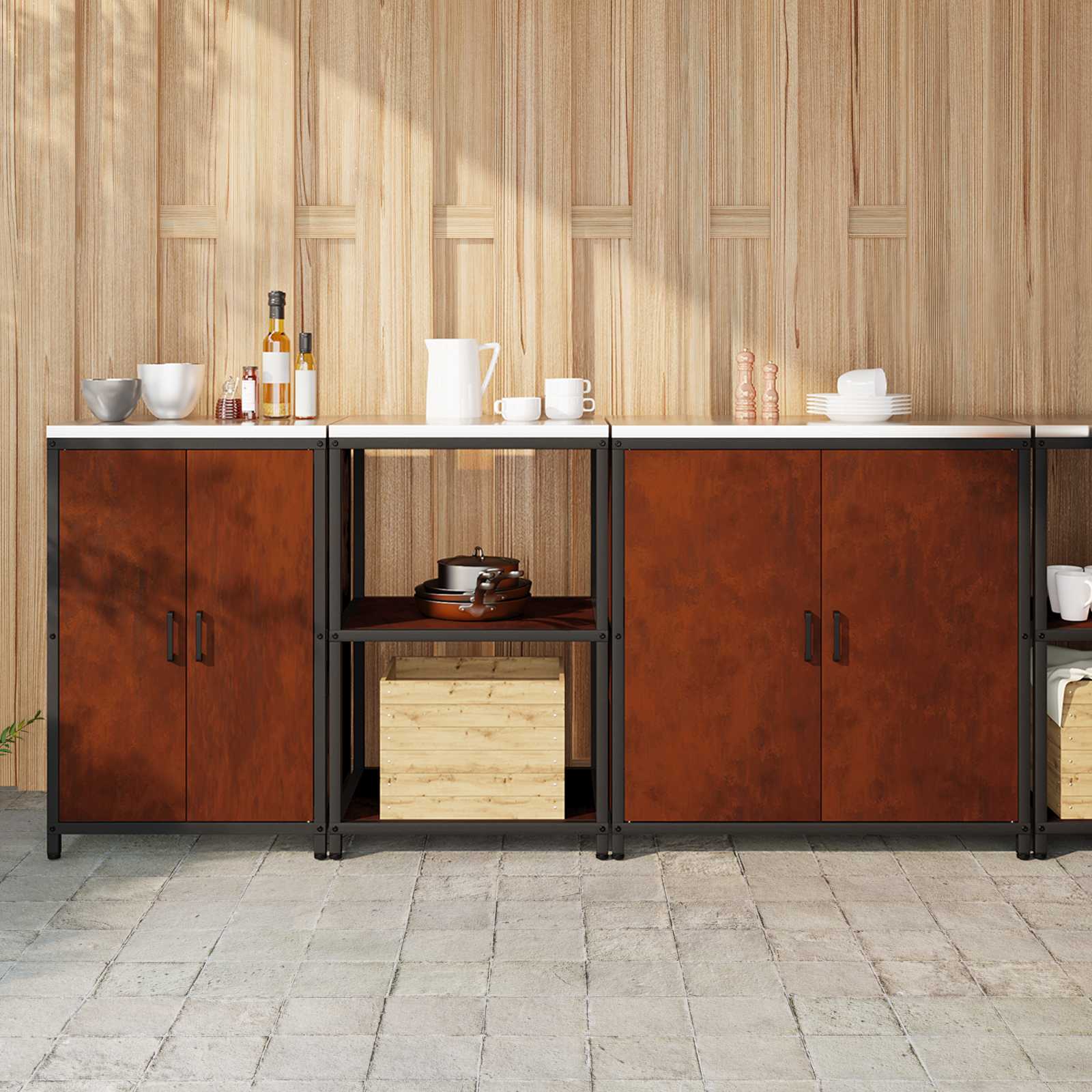 Ensemble de rangement cuisine HATTEM 3 pc Rouillé Acier - XIOS