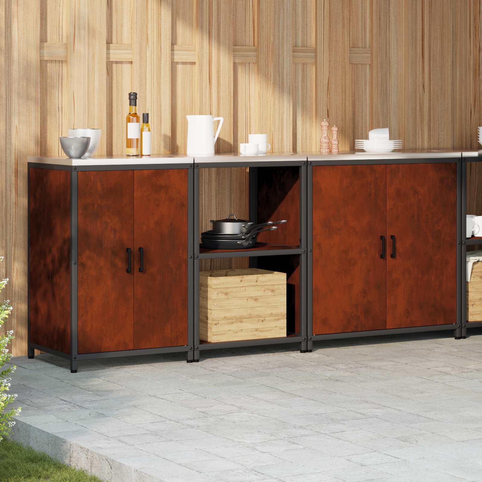 Ensemble de rangement cuisine HATTEM 3 pc Rouillé Acier - XIOS