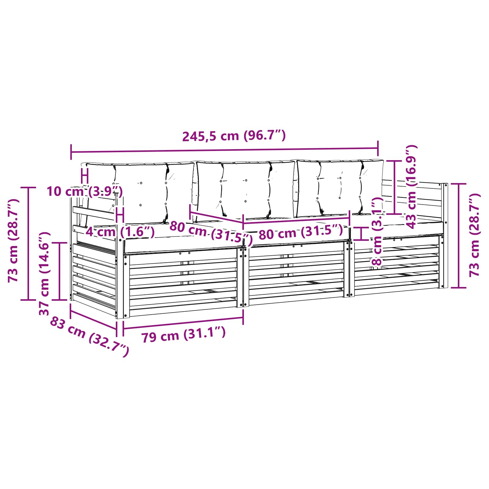 Ensemble de canapés d'extérieur 3 pcs Blanc et crème Polyester - XIOS