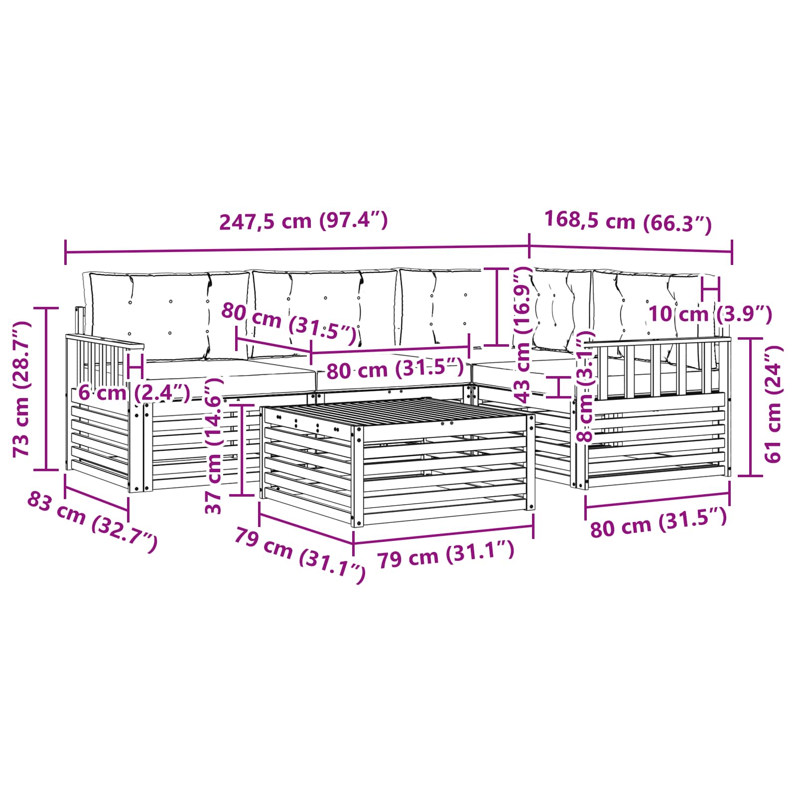 Ensemble de canapés d'extérieur 6 pcs Blanc et crème Polyester - XIOS