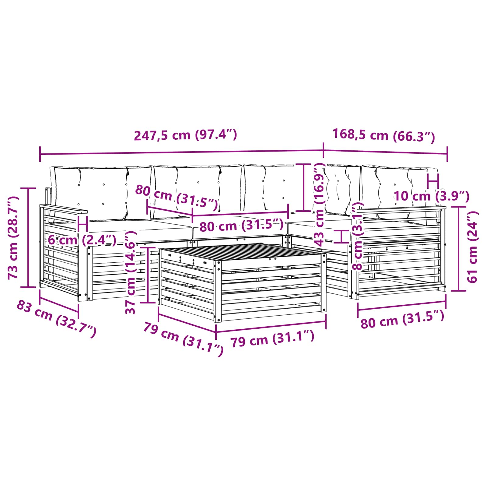 Ensemble de canapés d'extérieur 6 pcs Blanc et crème Polyester - XIOS