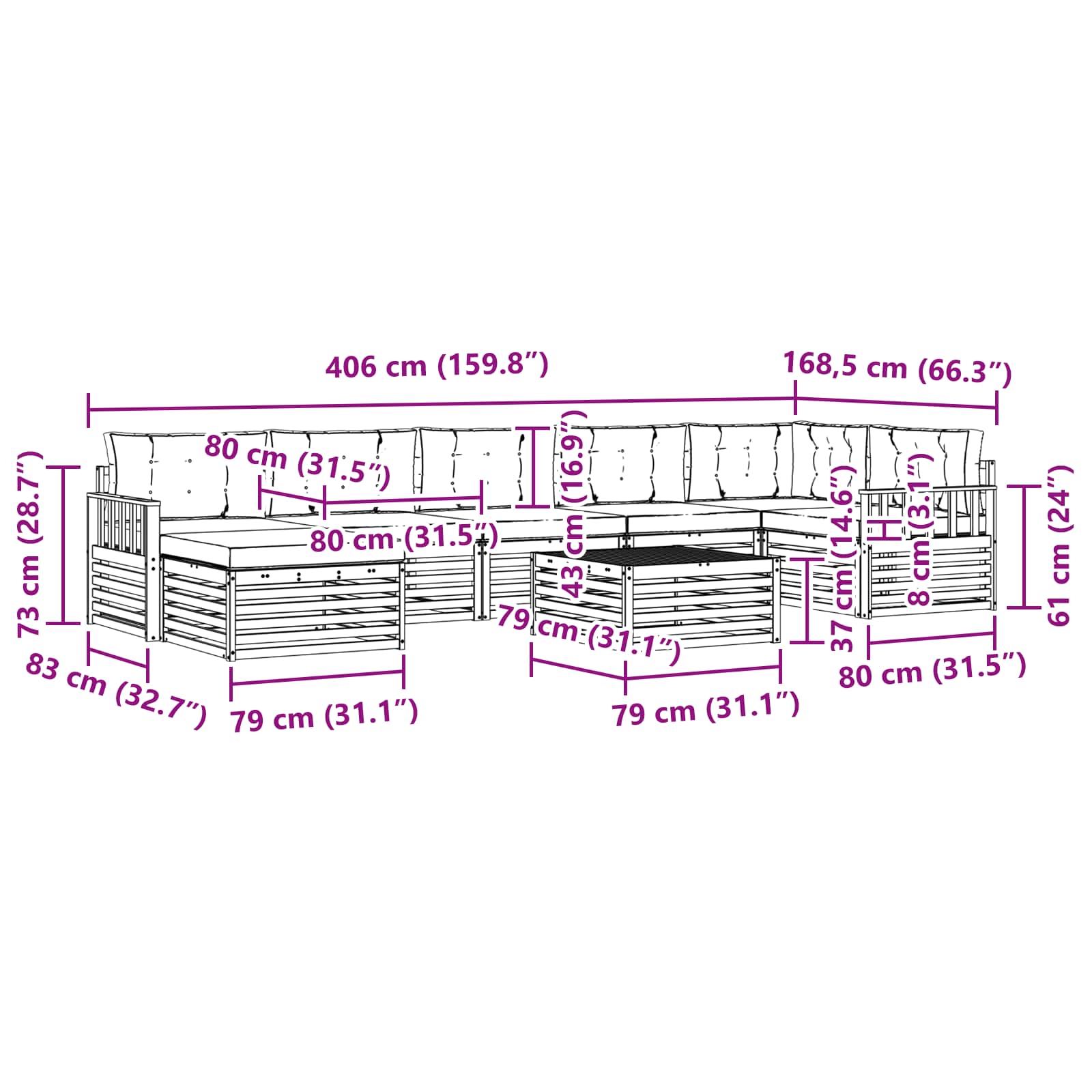 Ensemble de canapés d'extérieur avec coussin 8 pcs - XIOS