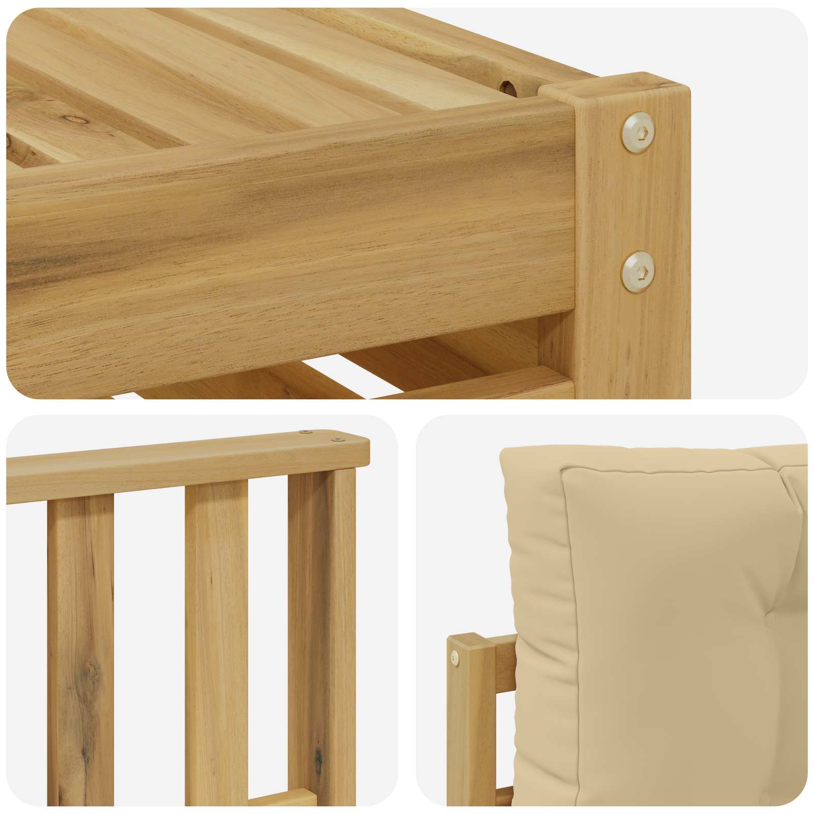 Ensembles de canapés 6 pcs Blanc et Beige Bois d'Acacia Massif - XIOS