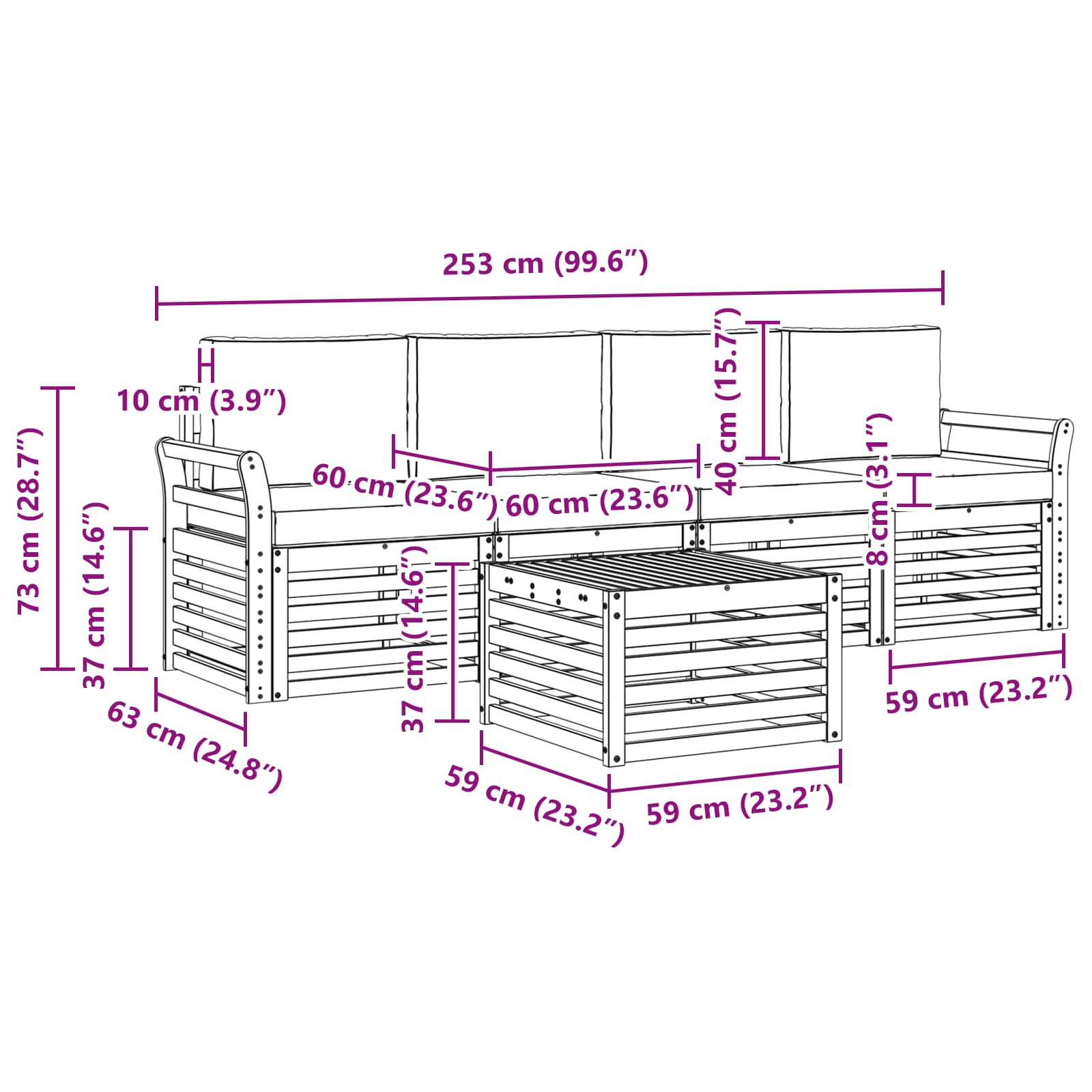 Ensemble de canapés d'extérieur 5 pcs Blanc et Beige Polyester - XIOS