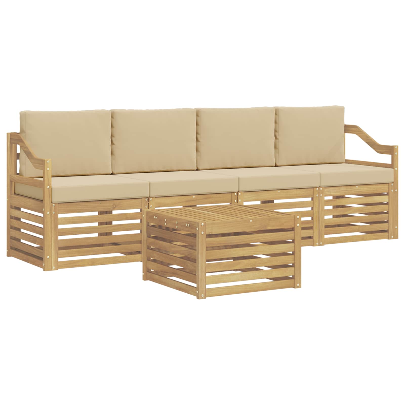 Ensemble de canapés d'extérieur 5 pcs Blanc et Beige Polyester - XIOS