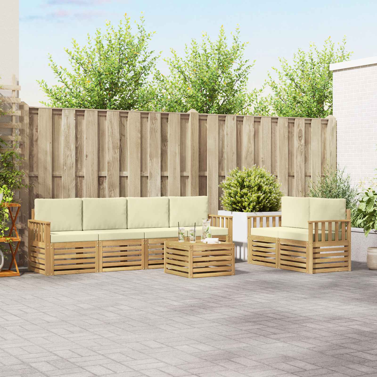 Ensemble de canapés d'extérieur 7 pcs Blanc et crème Polyester - XIOS