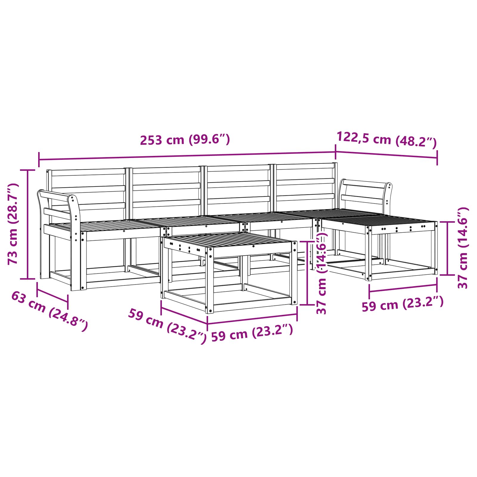 Ensemble de canapés d'extérieur 6 pcs Blanc 59 x 59 x 37 cm - XIOS