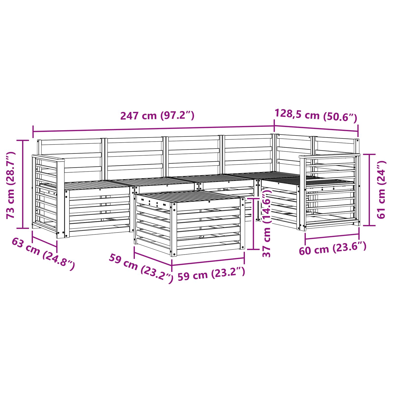 Ensemble de canapés d'extérieur 6 pcs Blanc 59 x 59 x 37 cm - XIOS