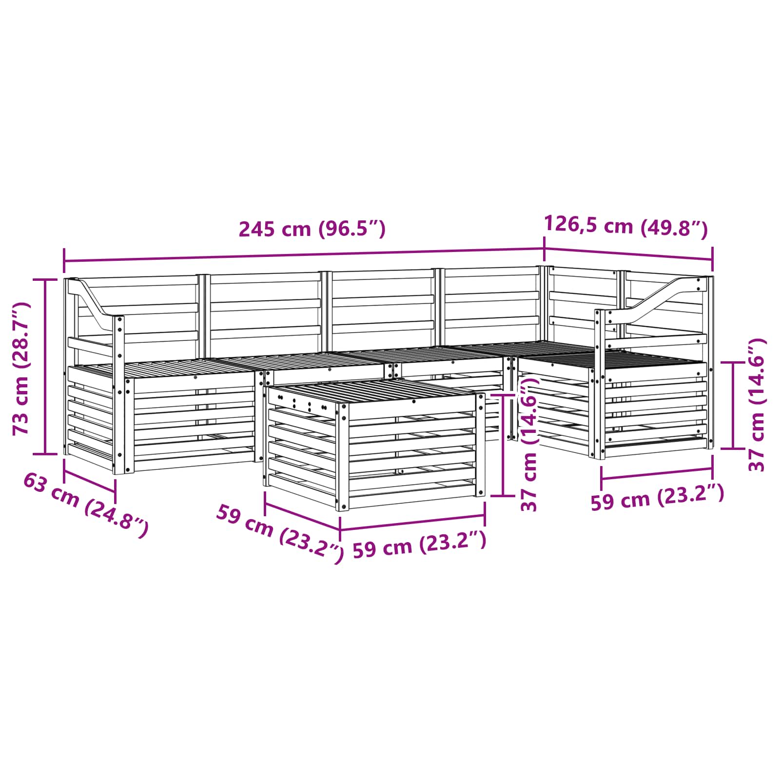 Ensemble de canapés d'extérieur 6 pcs Blanc 59 x 59 x 37 cm - XIOS