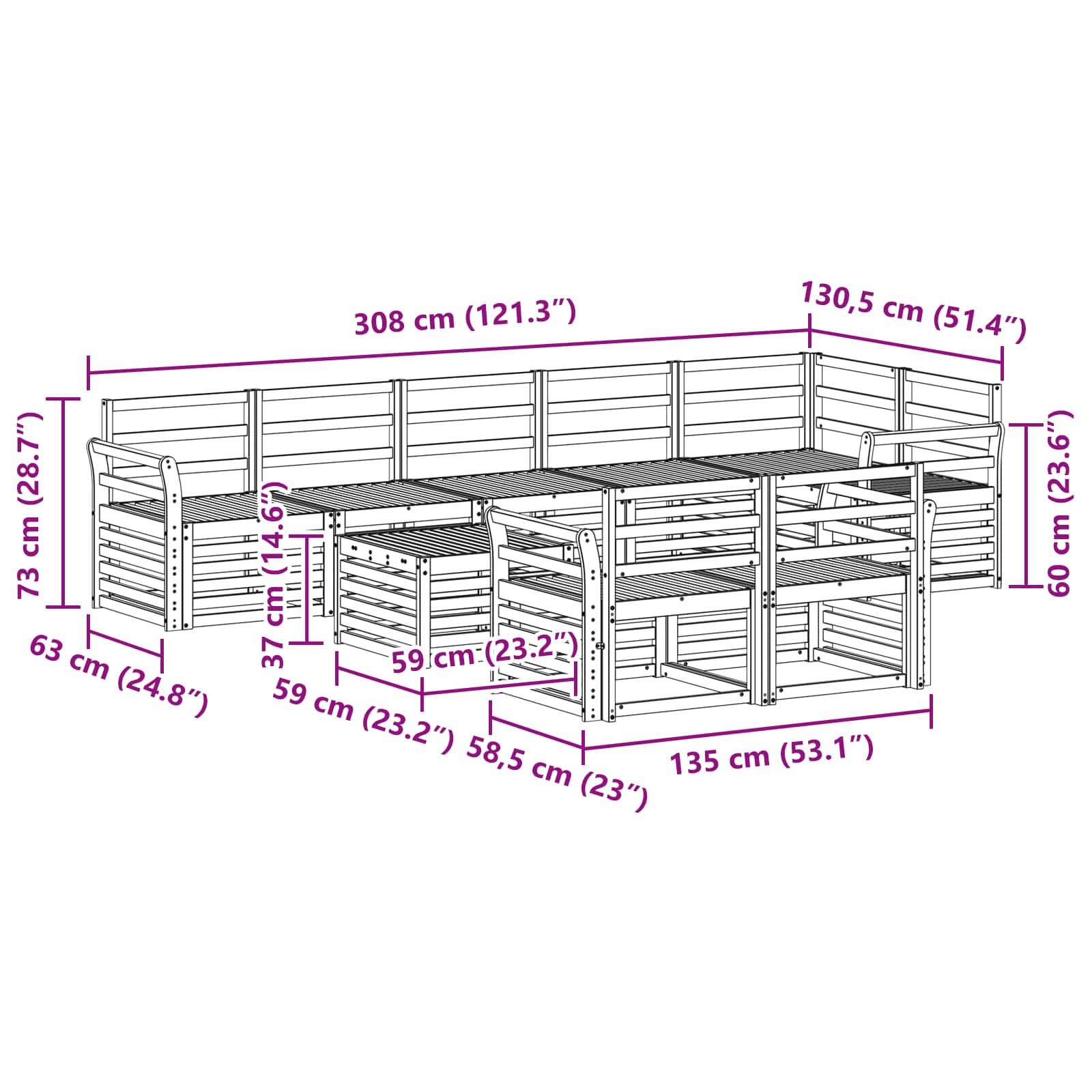 Ensemble de canapés d'extérieur 9 pcs Blanc 59 x 59 x 37 cm - XIOS
